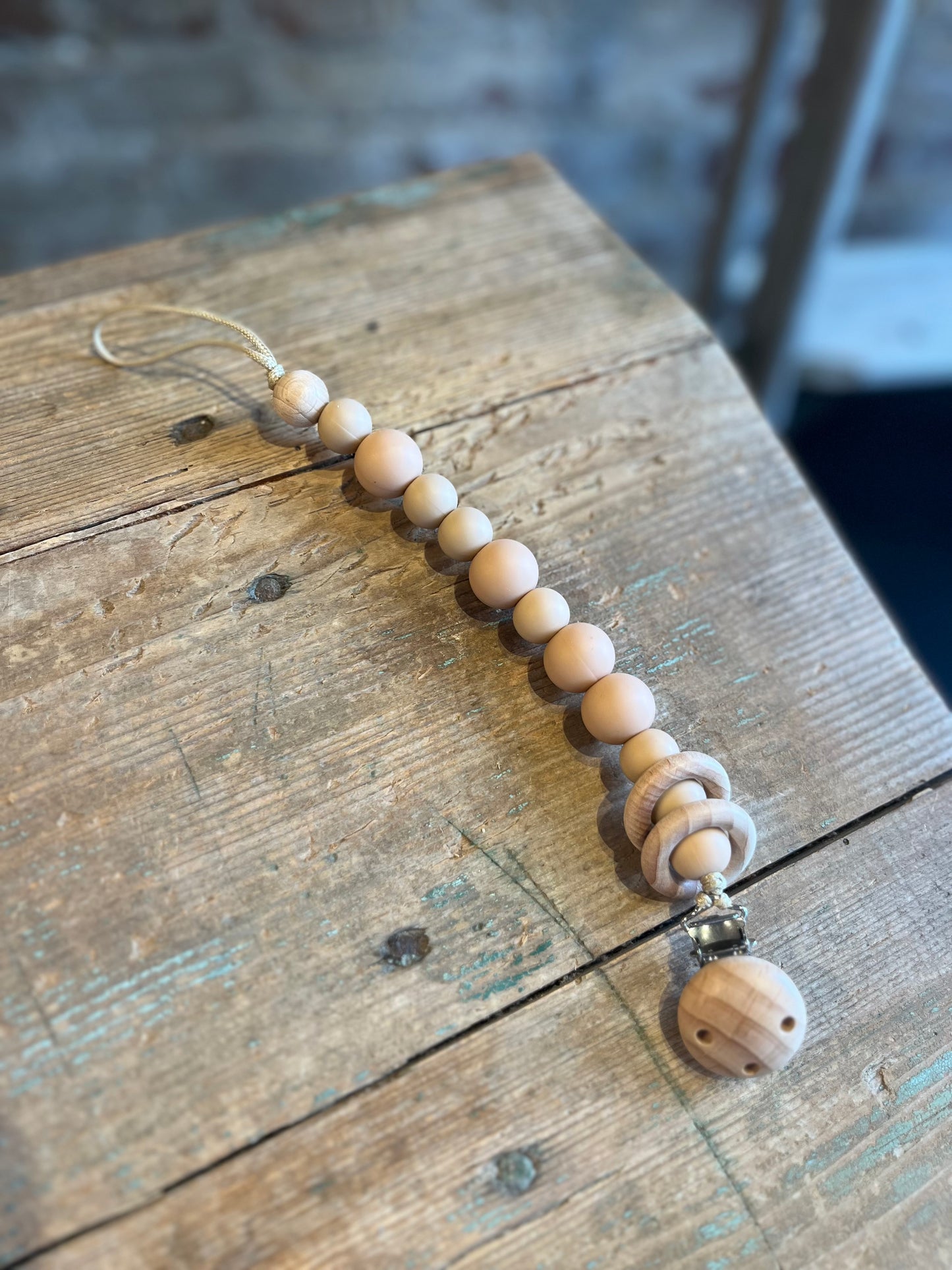 Beaded Pacifier Clip - Apricot