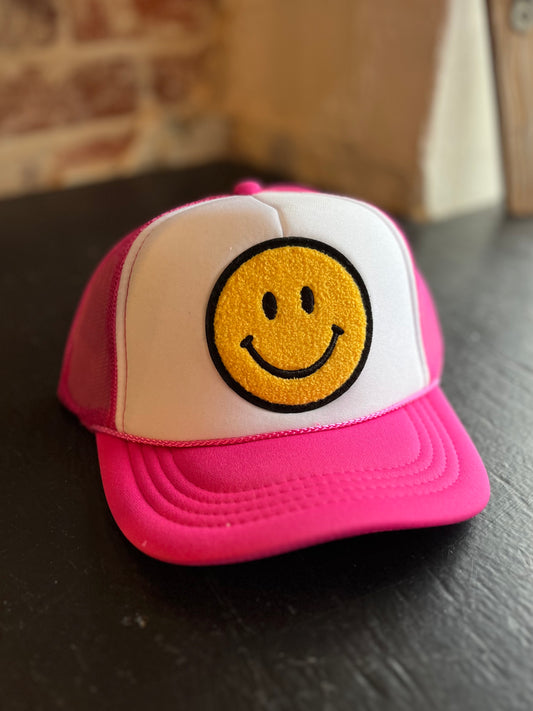 Hot Pink Smiley Trucker Hat- Kids