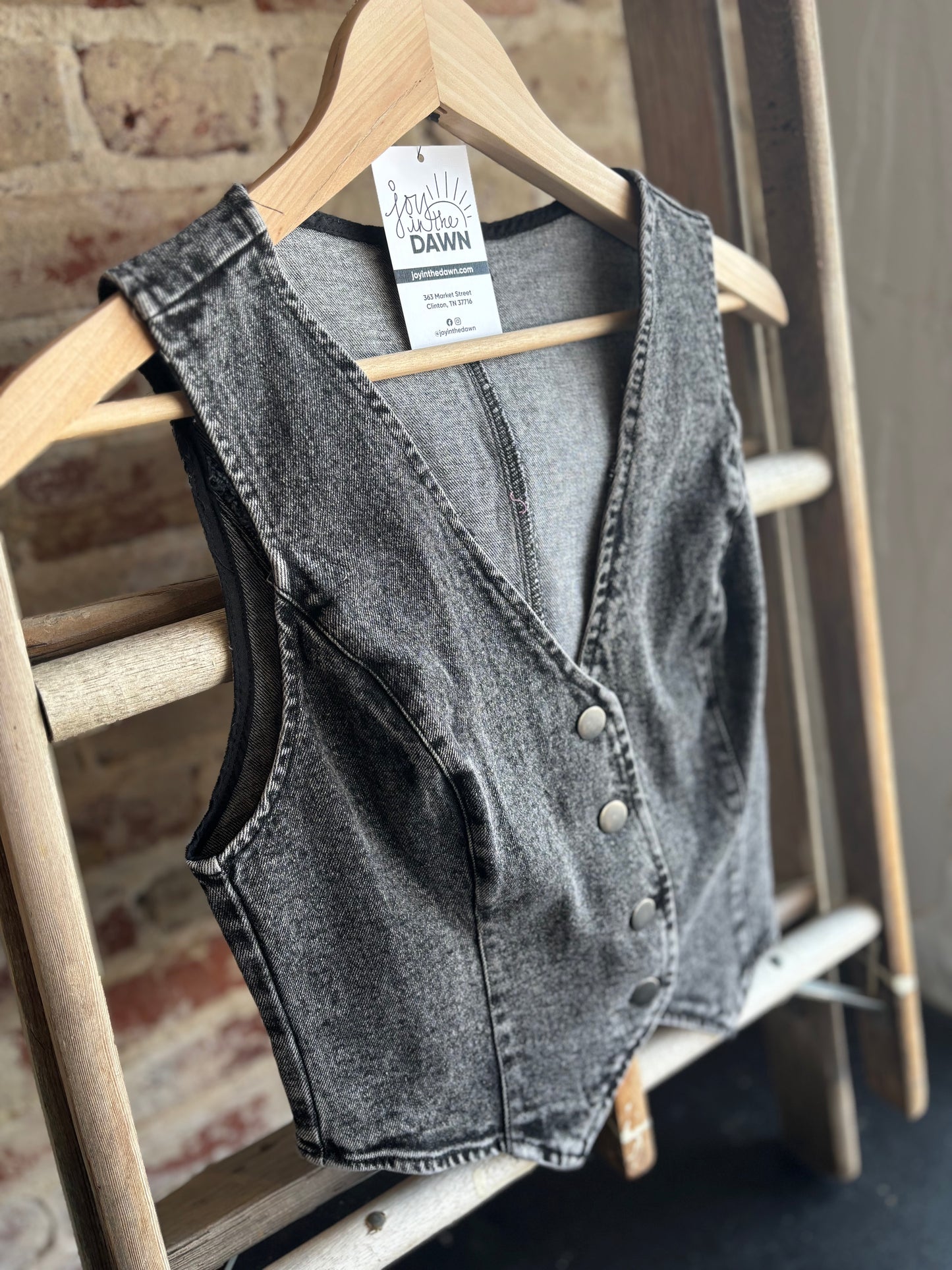 Washed Denim Vest - Black