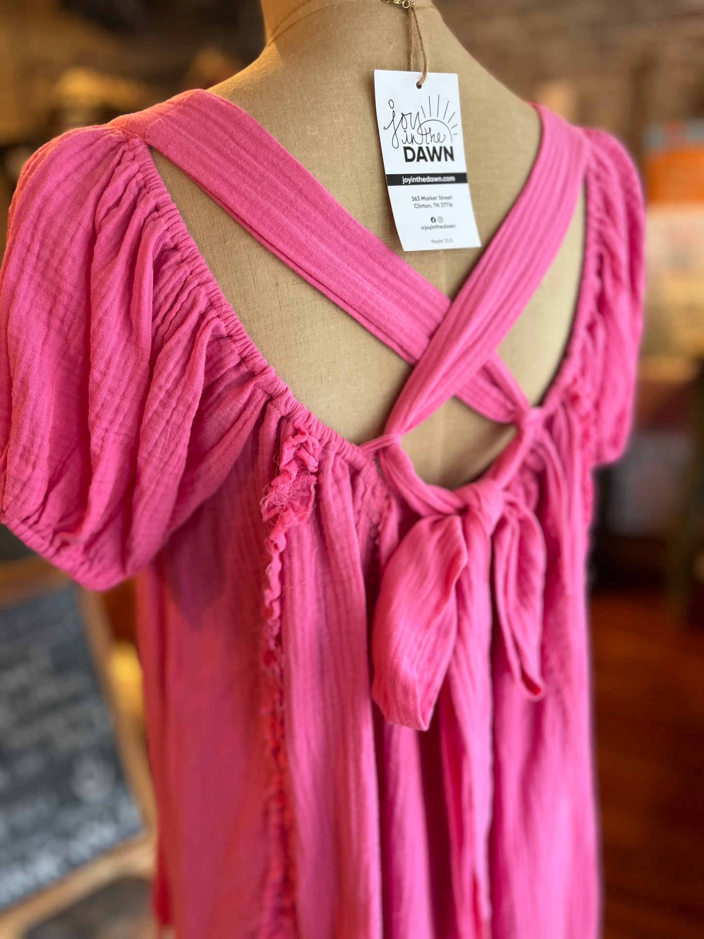 Tie Back Babydoll Mini Dress - Hot Pink
