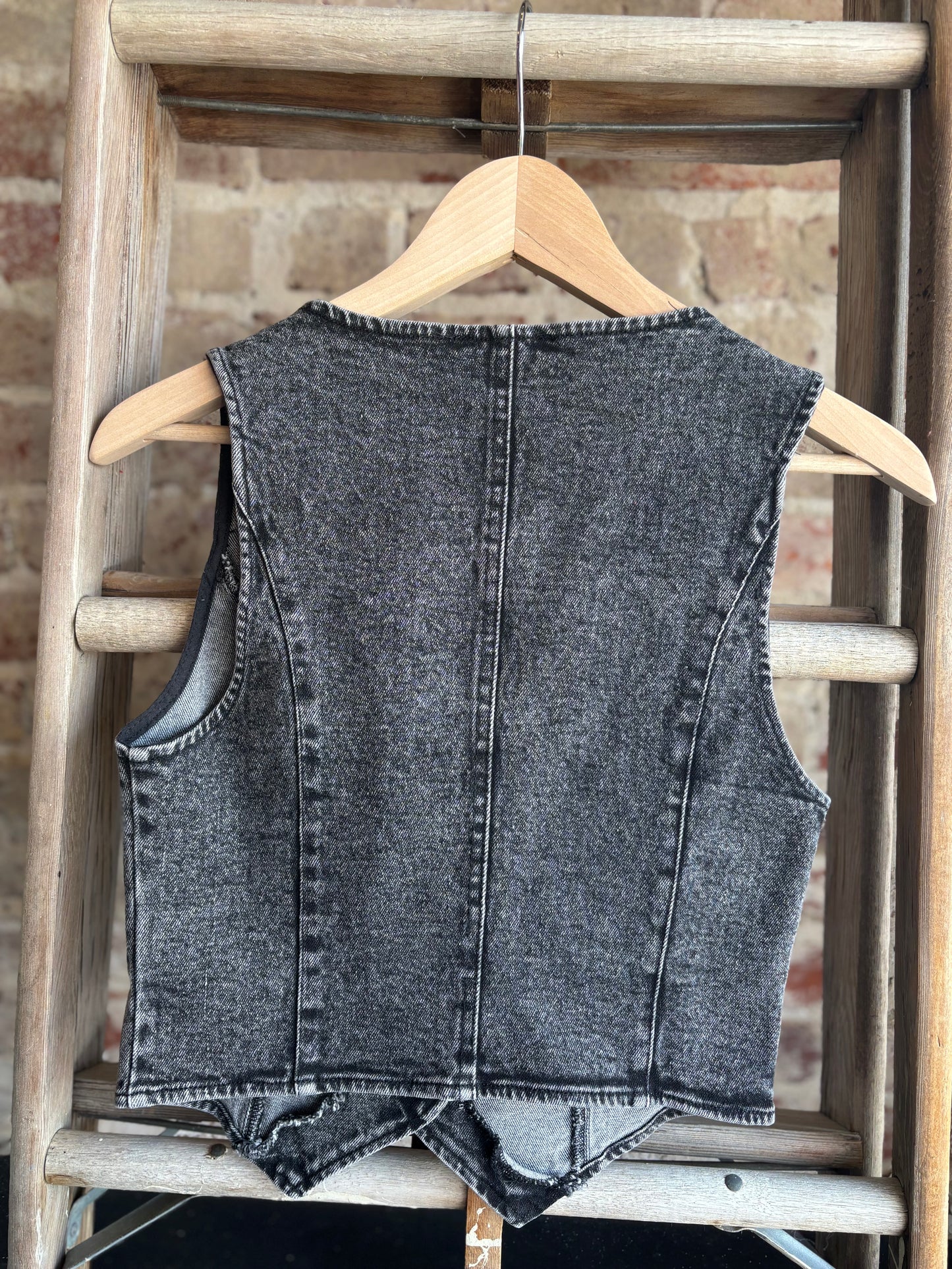 Washed Denim Vest - Black