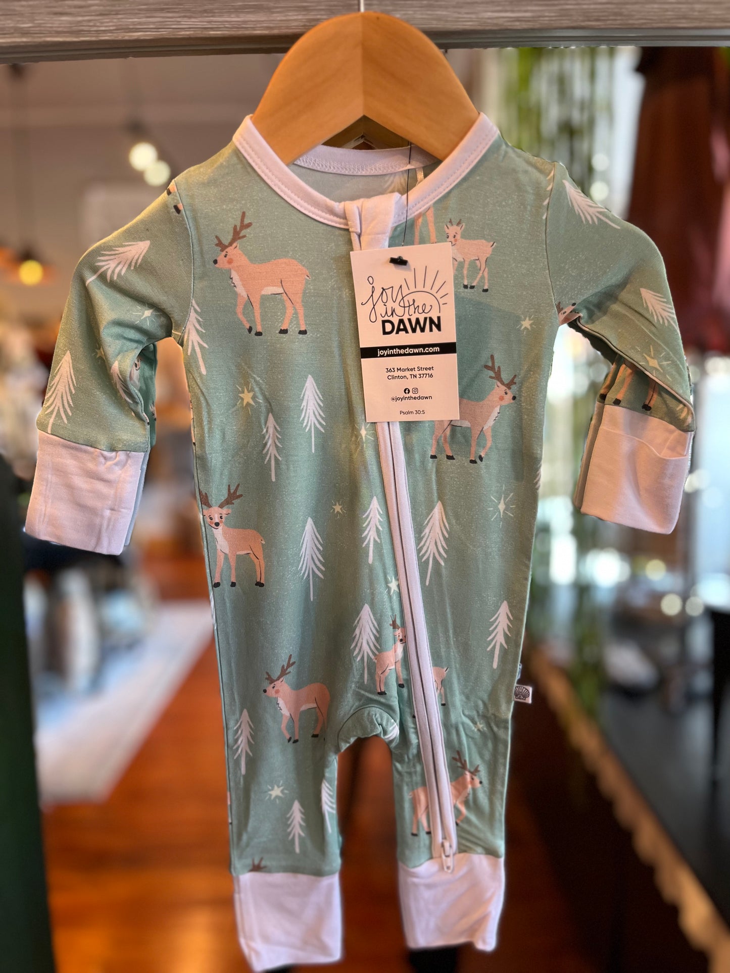Reindeer Bamboo Onesies- Evergreen