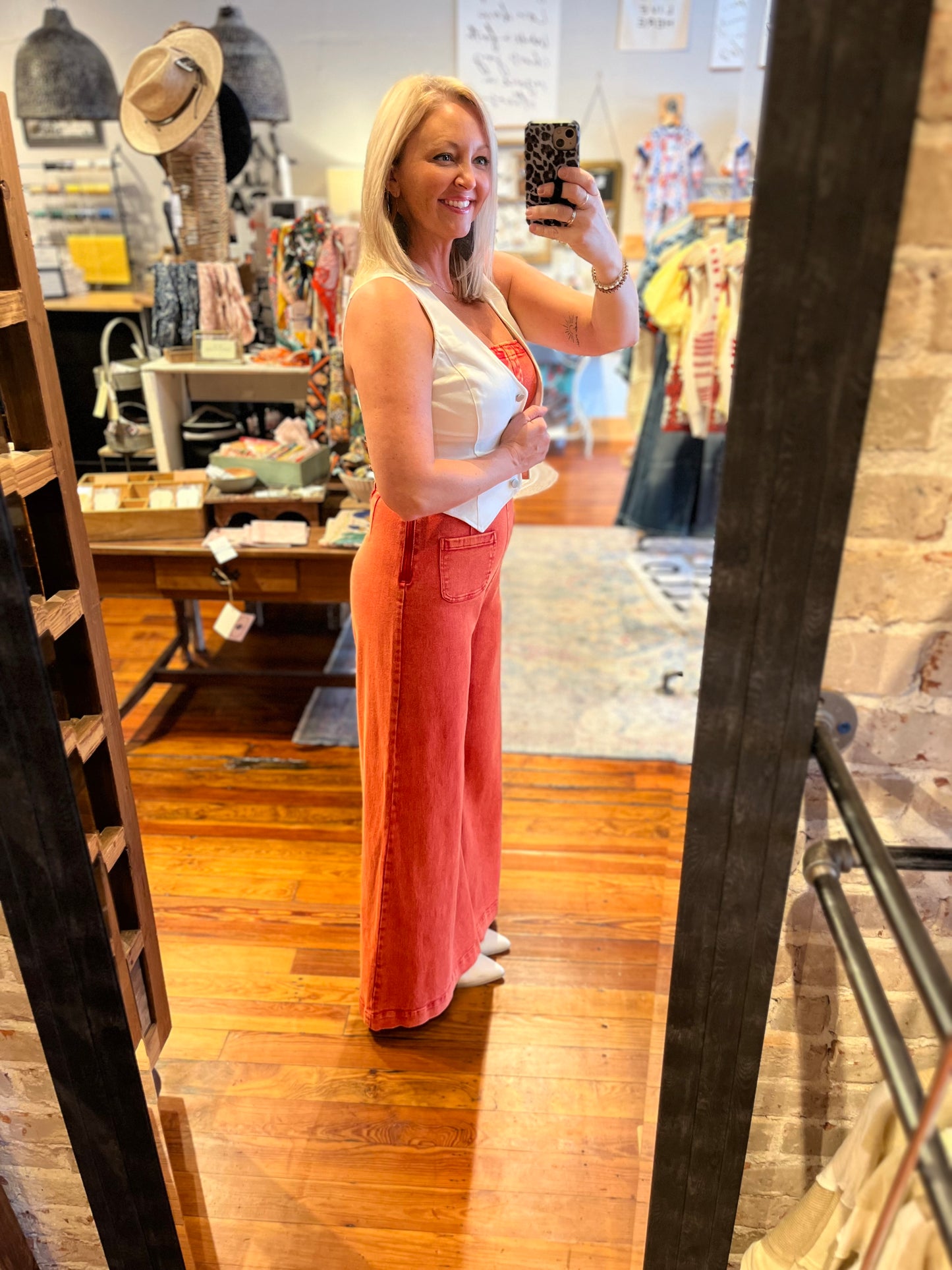 Mineral Washed Wide Leg Jumpsuit -Burnt Orange