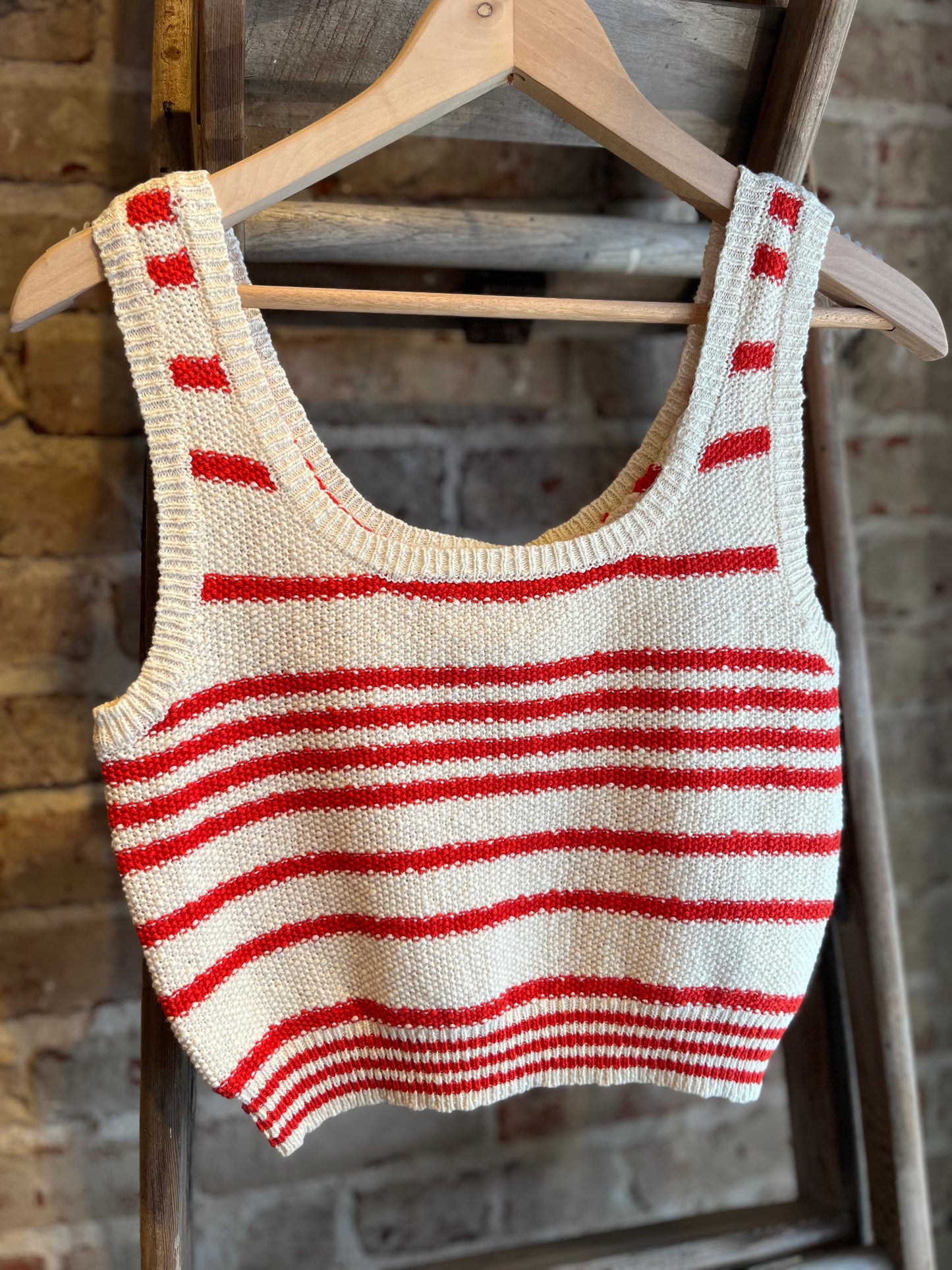 Striped Knit Sweater Crop Top- Red