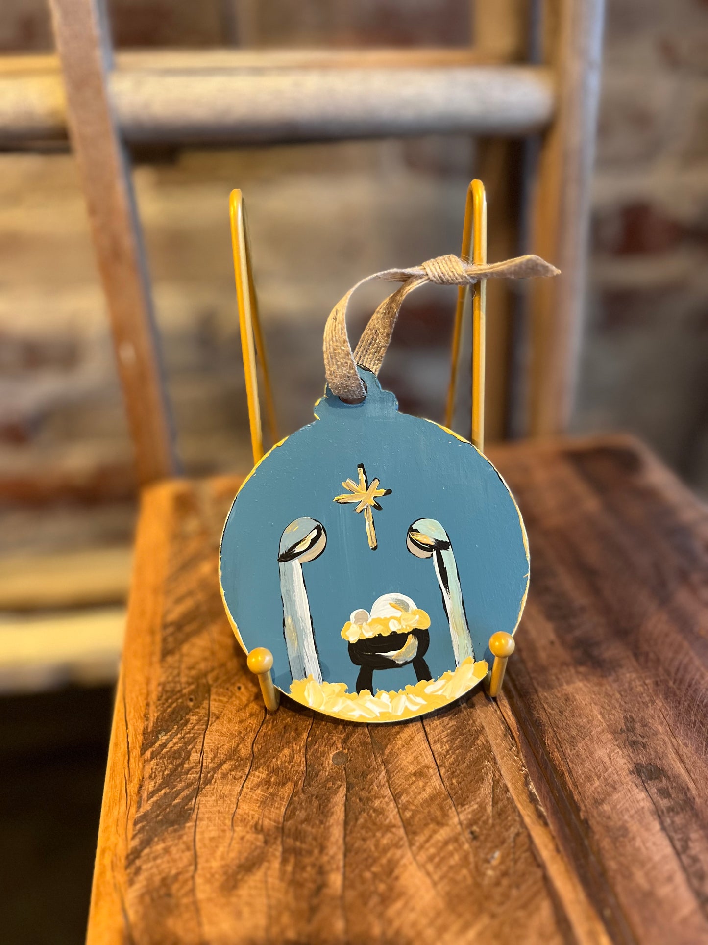 Blue Nativity Ornament- Handpainted