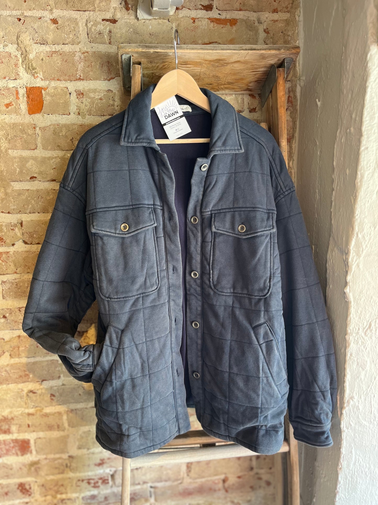 Oversized Quilted Washed Jacket- Vintage Navy