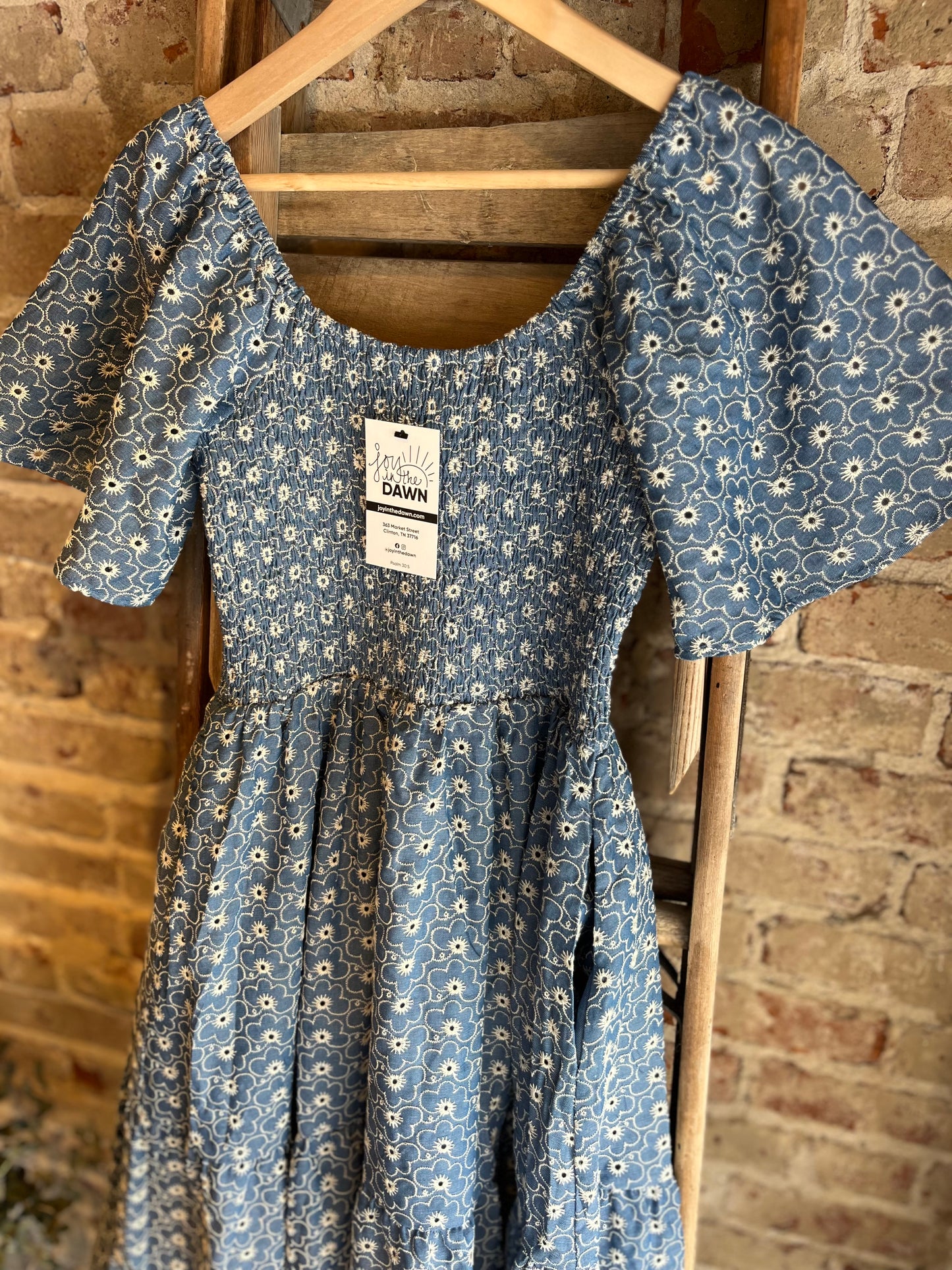 Floral Eyelet Denim Dress