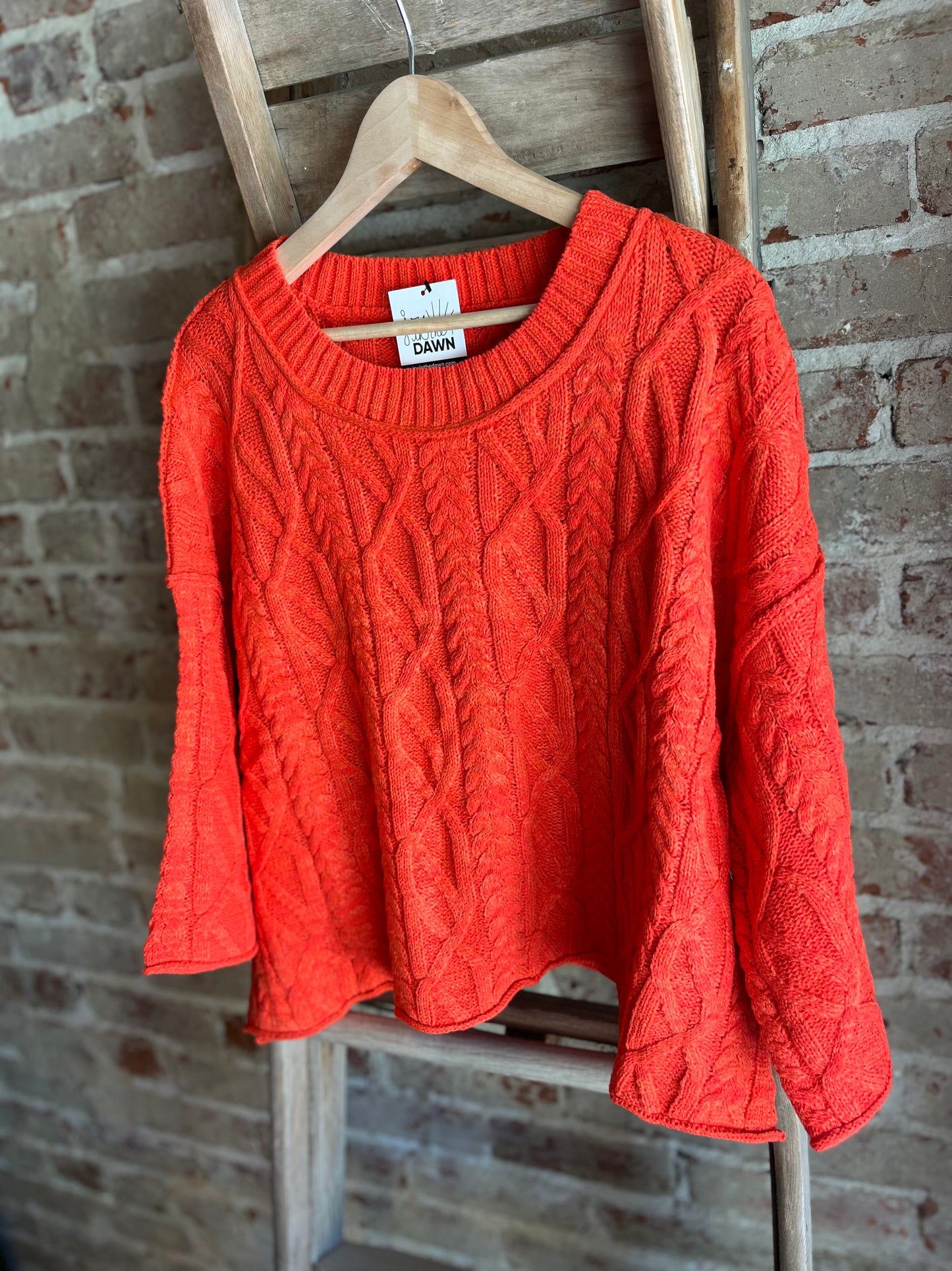 Quarter Sleeve Cropped Sweater -Hot Coral