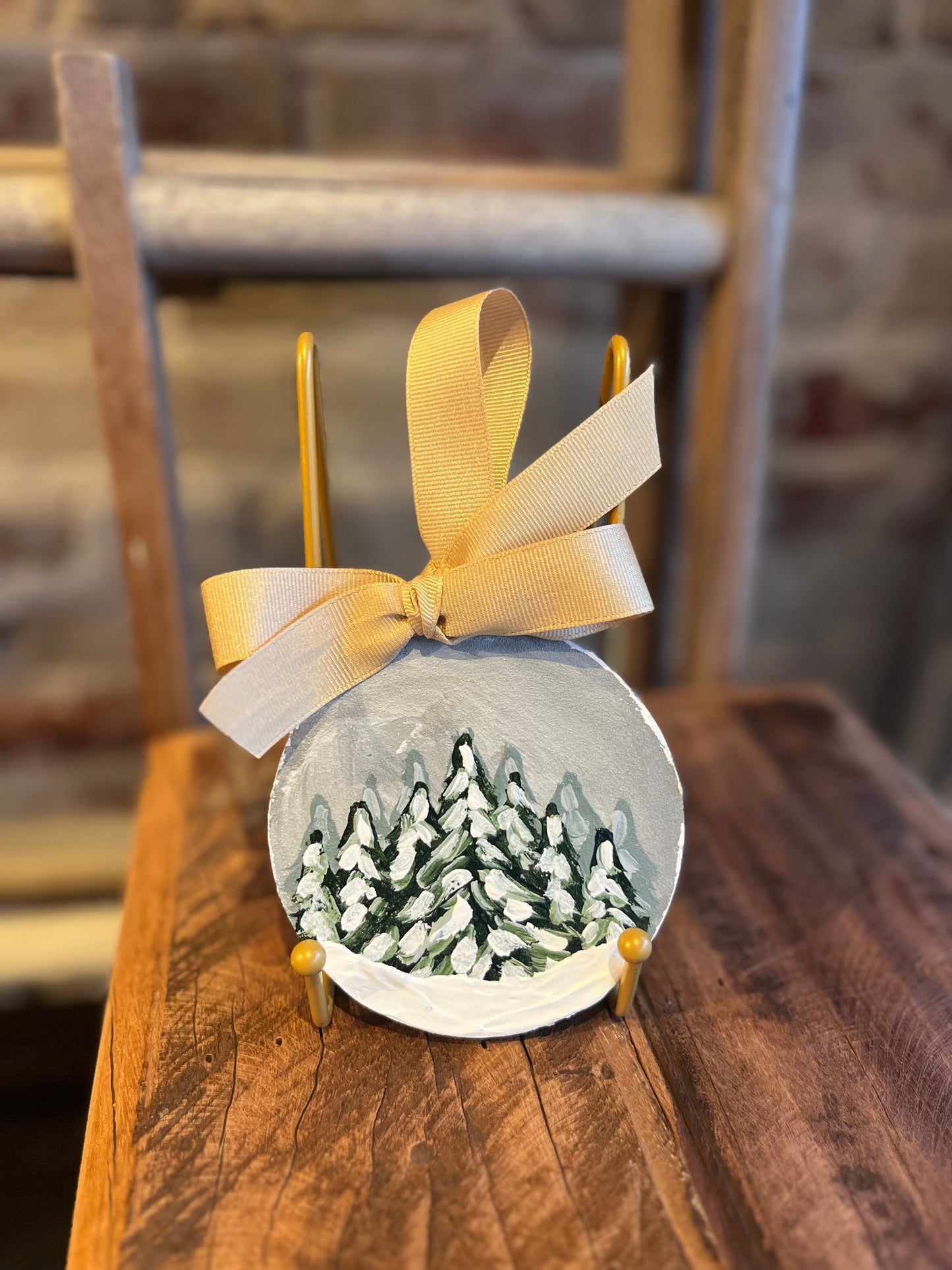 Snowy Evergreen Ornament- Handpainted