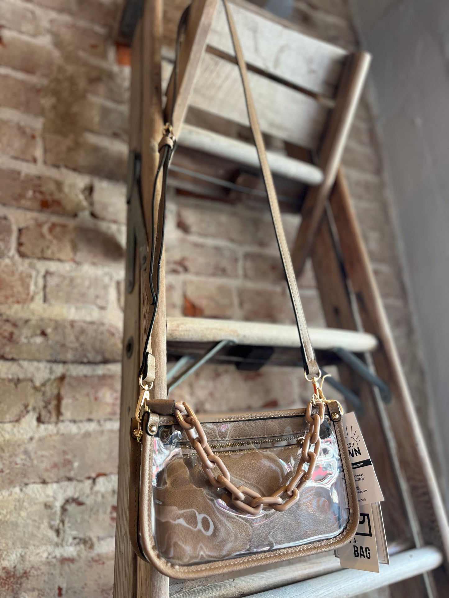 The Clear Crossbody w/ Chain- Taupe