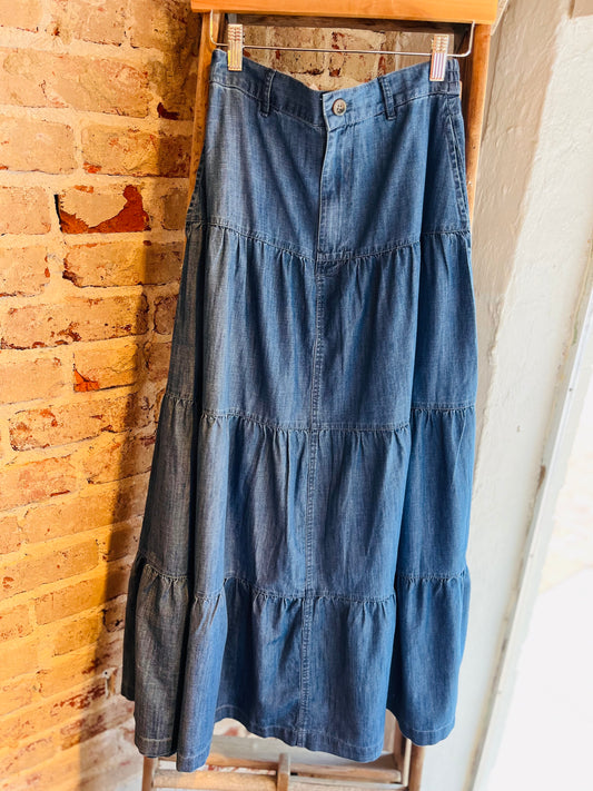 The Cheerful Tiered Denim Skirt