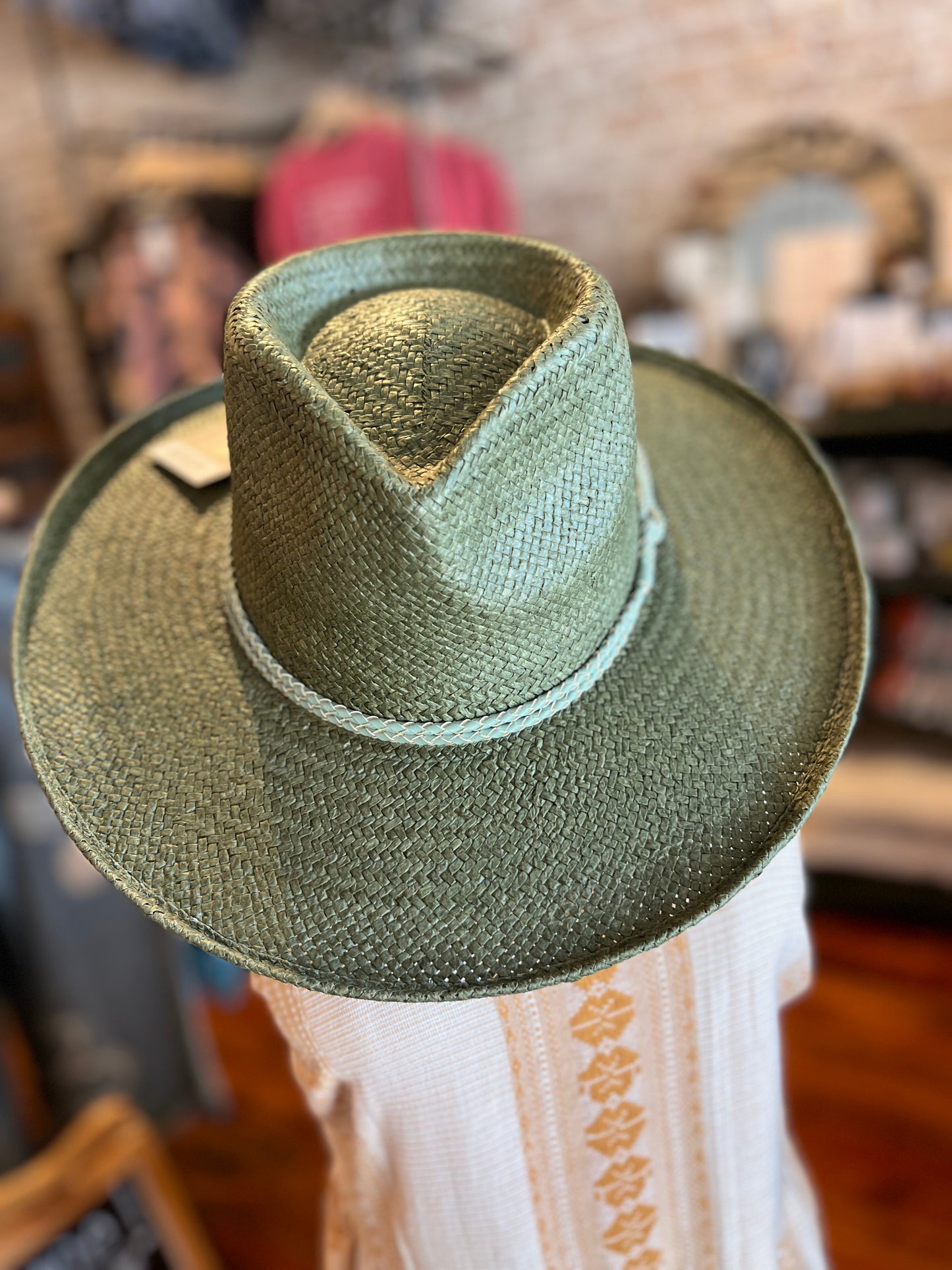 Curled Brim Sun Straw Hat - Sage