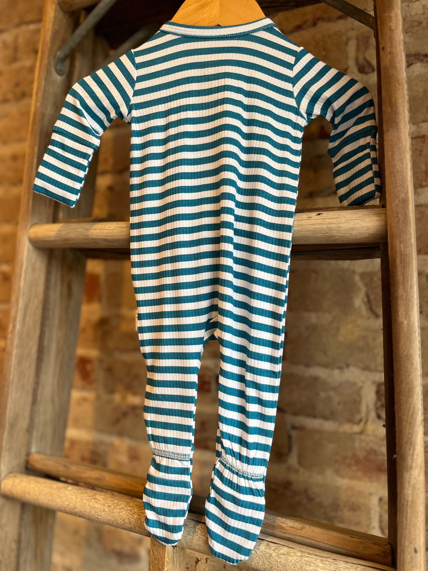 Cooper Blue Striped Bamboo Zip Onesie