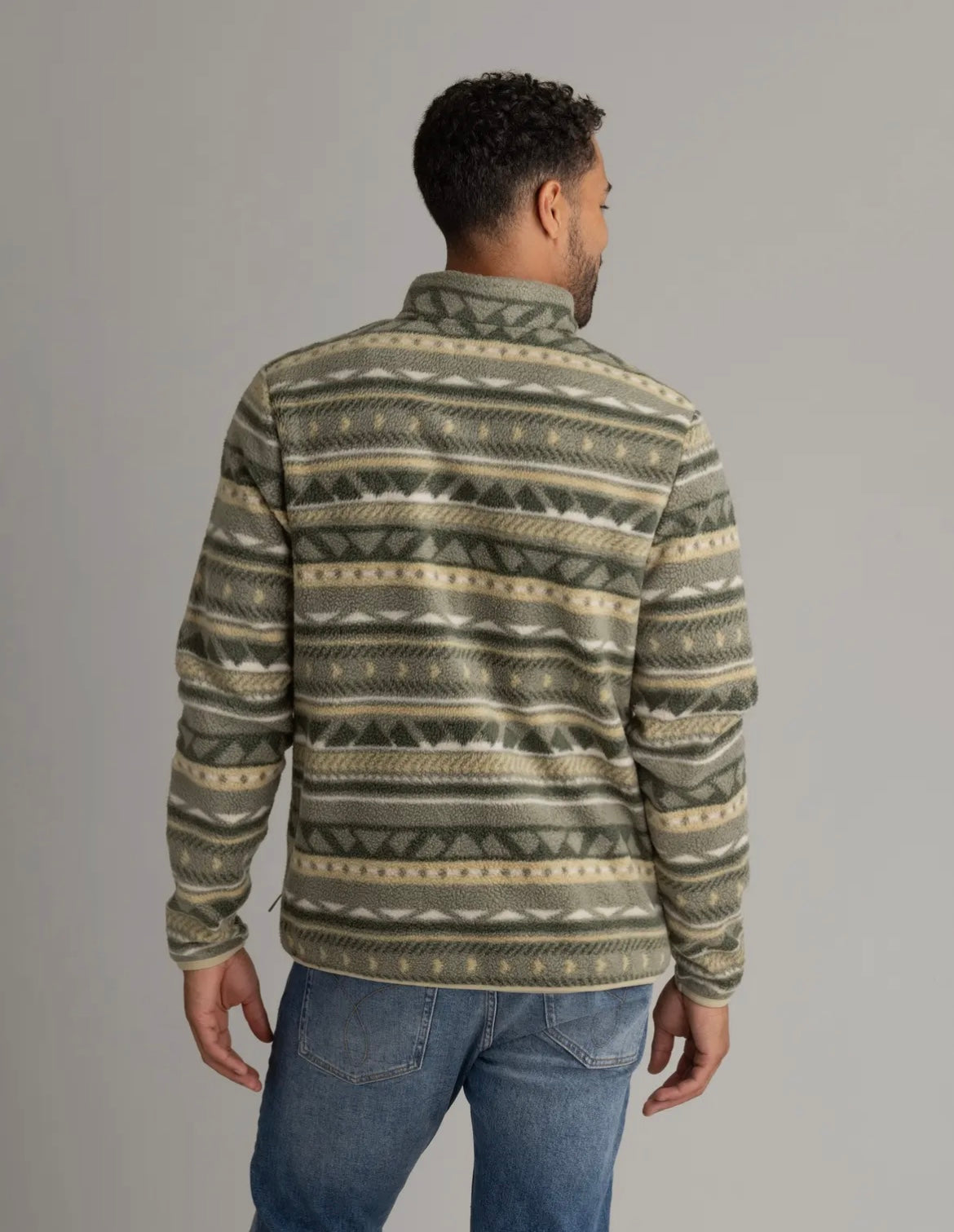 Olive Aztec Fleece Quarter Zip- Men