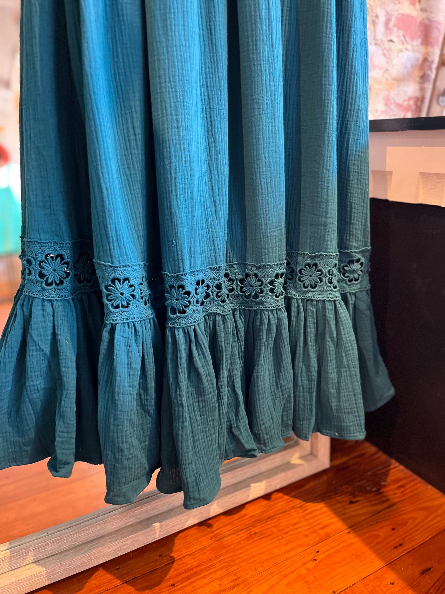 Floral Peasant Dress- Teal