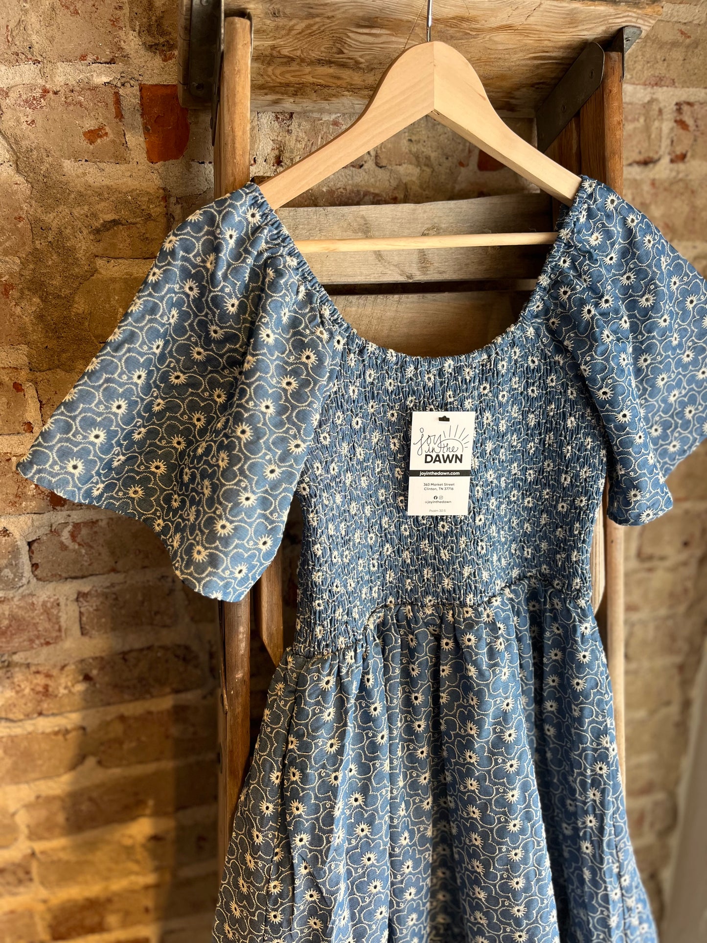 Floral Eyelet Denim Dress