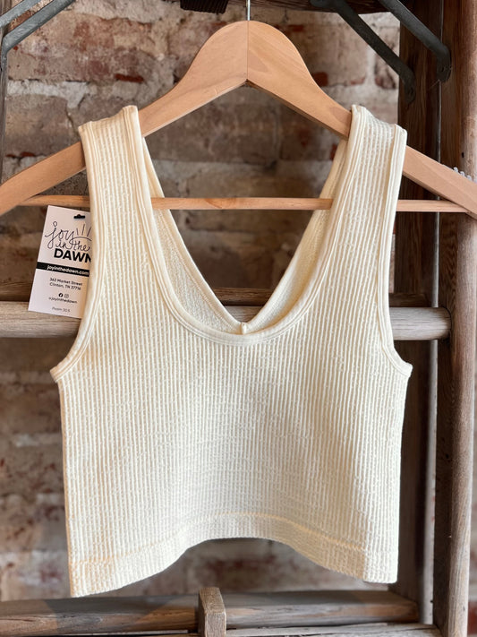 Seamless Reverse Ribbed Top- Cream