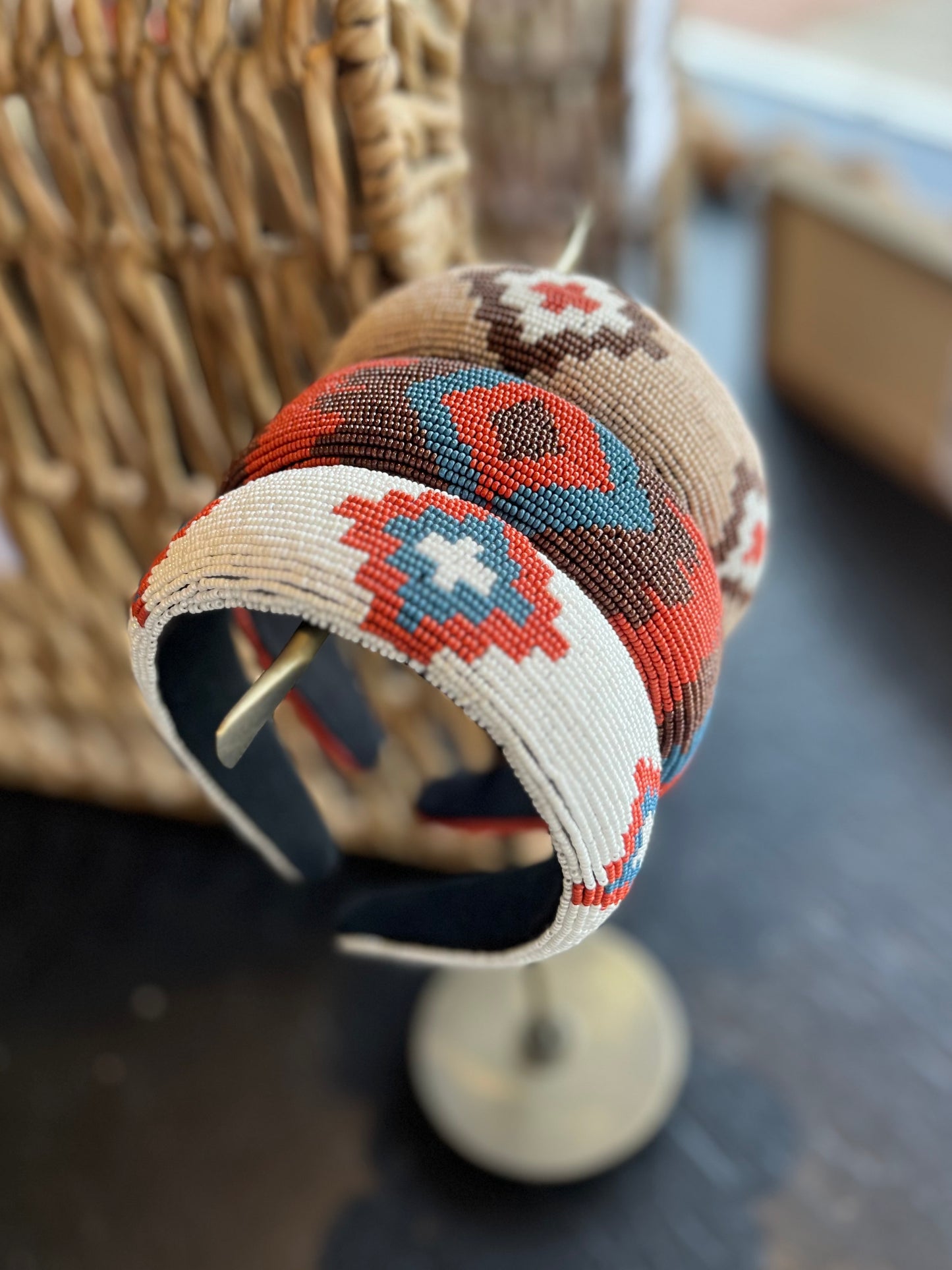 Aztec Beaded Headband - Red/White/Blue