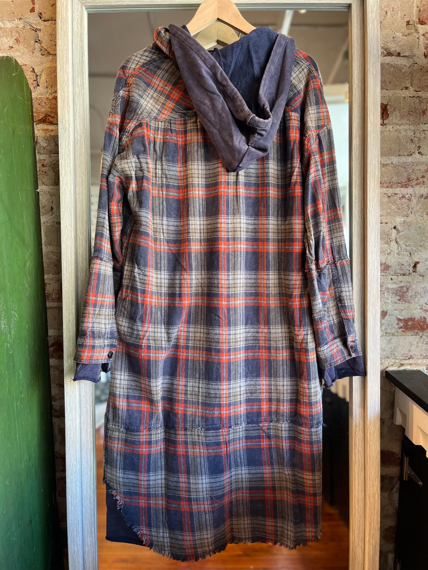 Plaid Button Down Hoodie Shirt- Long