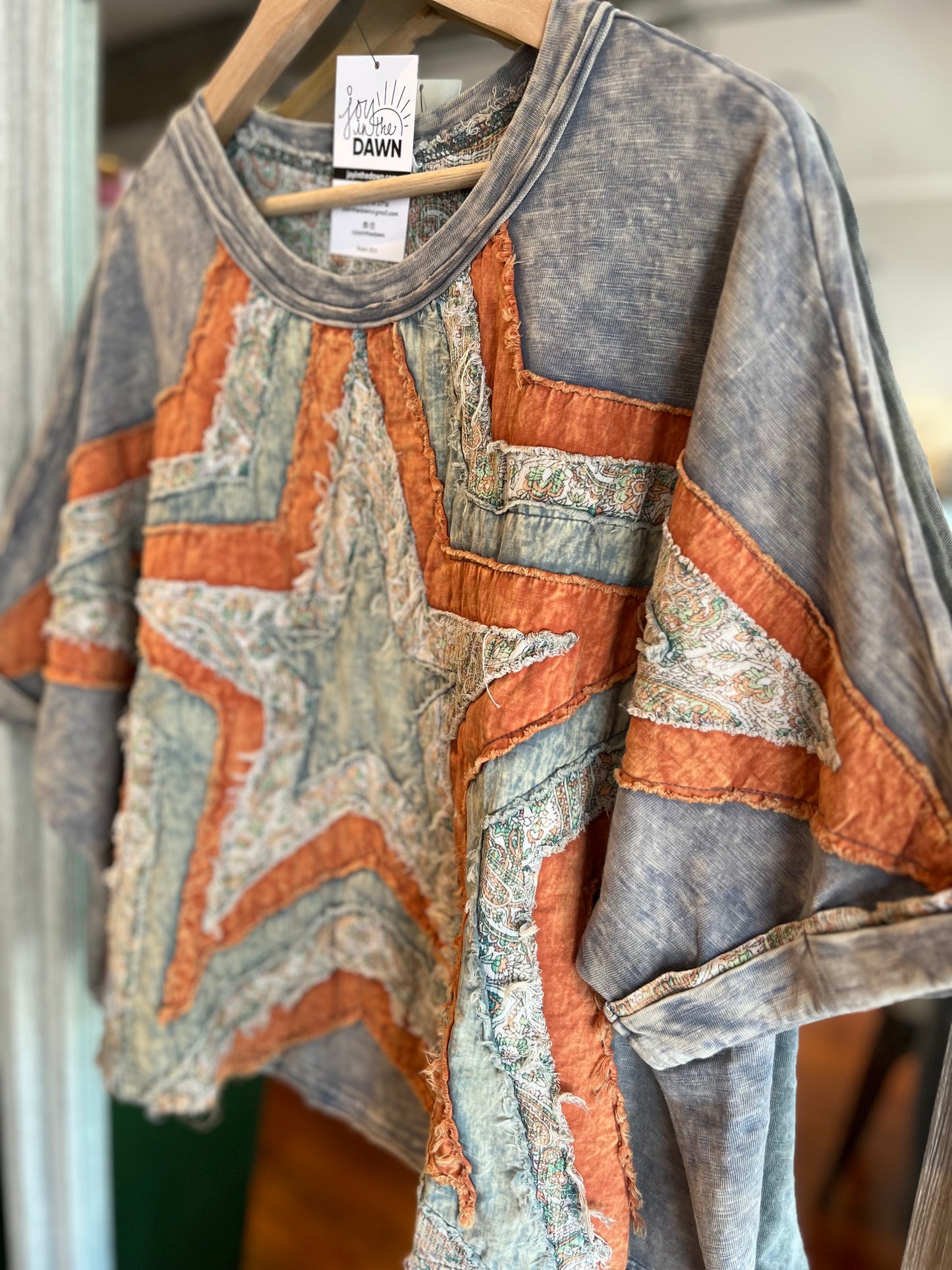 Star Patch Top- Blue