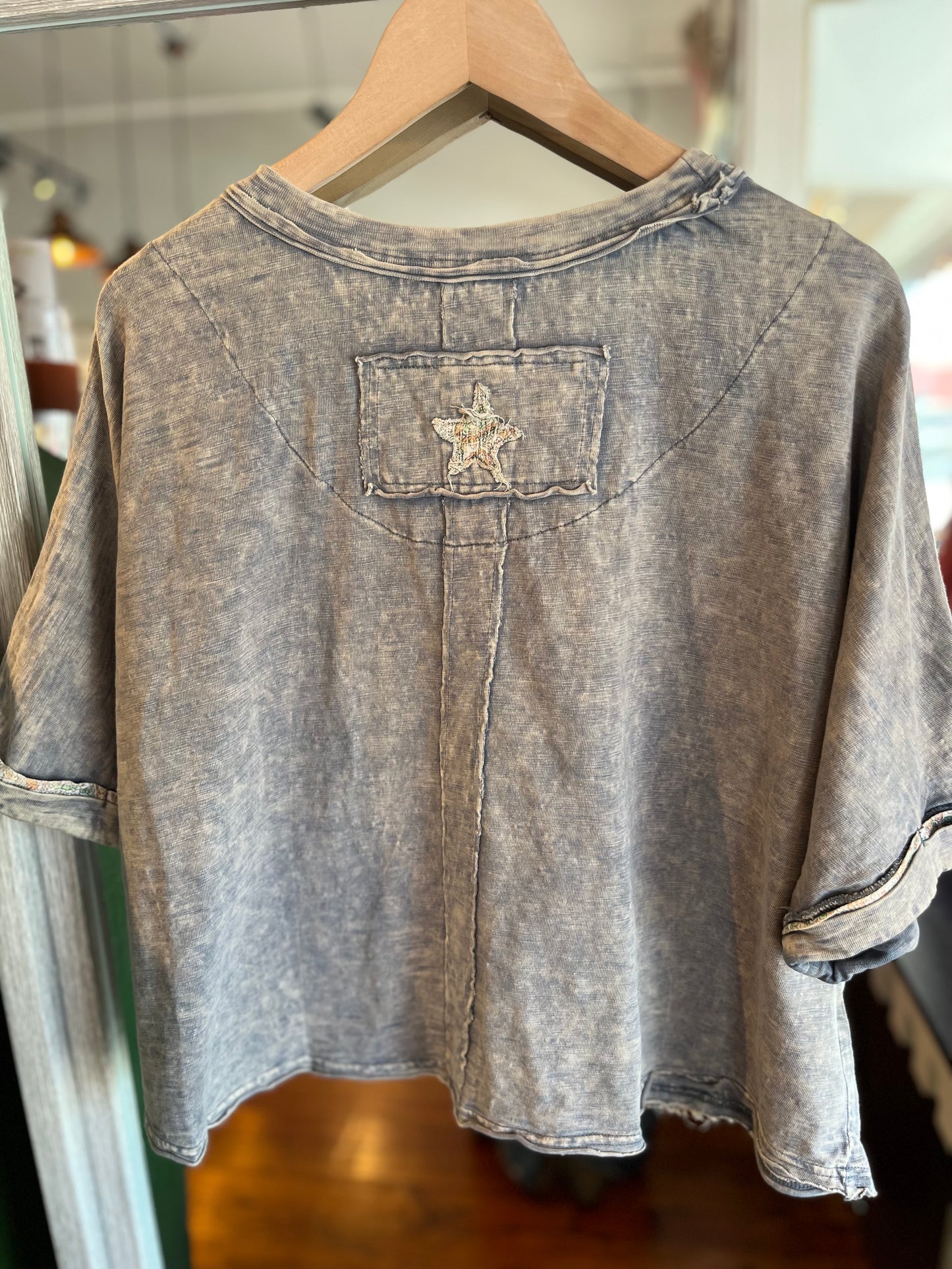 Star Patch Top- Blue