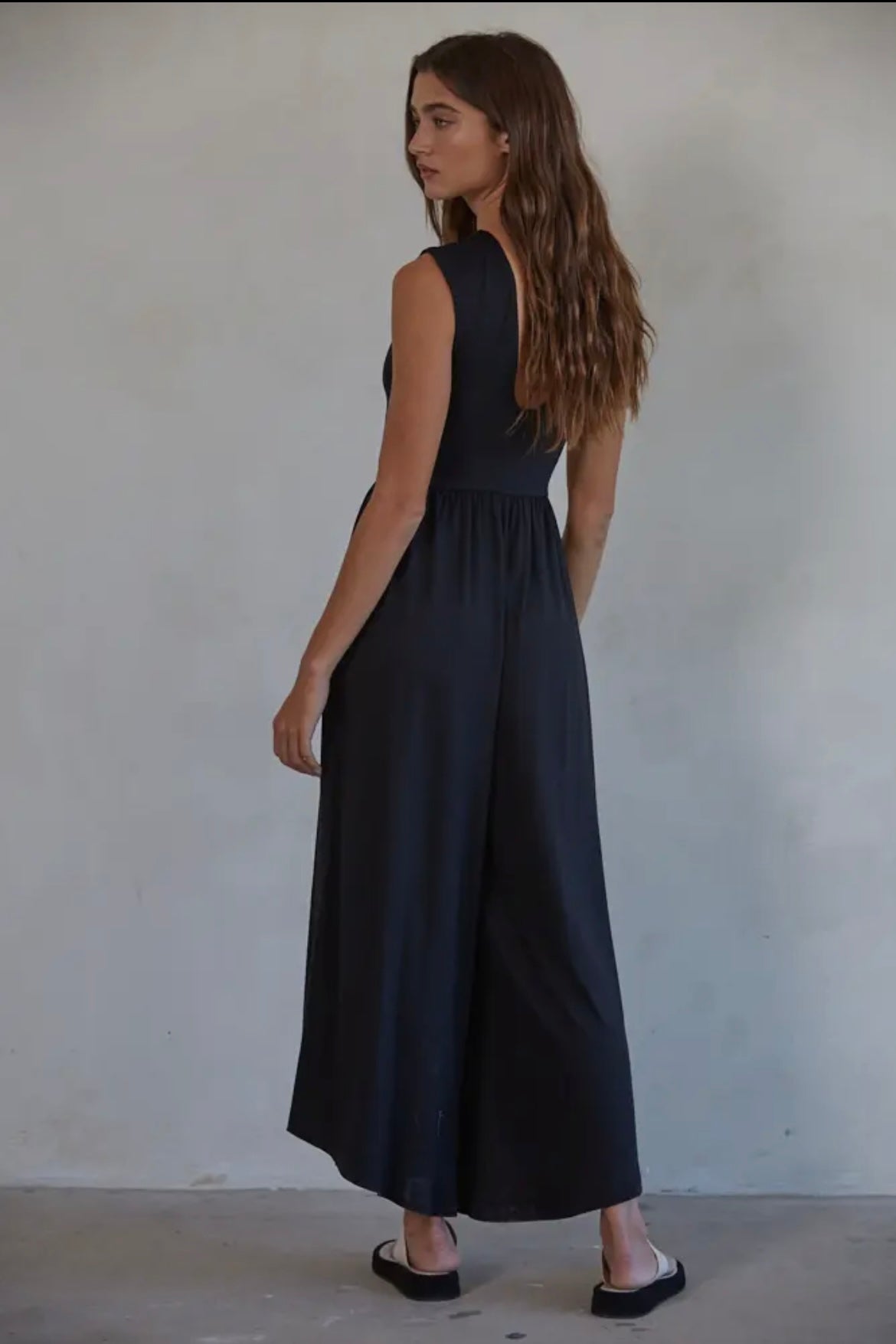 Sleeveless Open Back Wide Leg Jumpsuit- Black