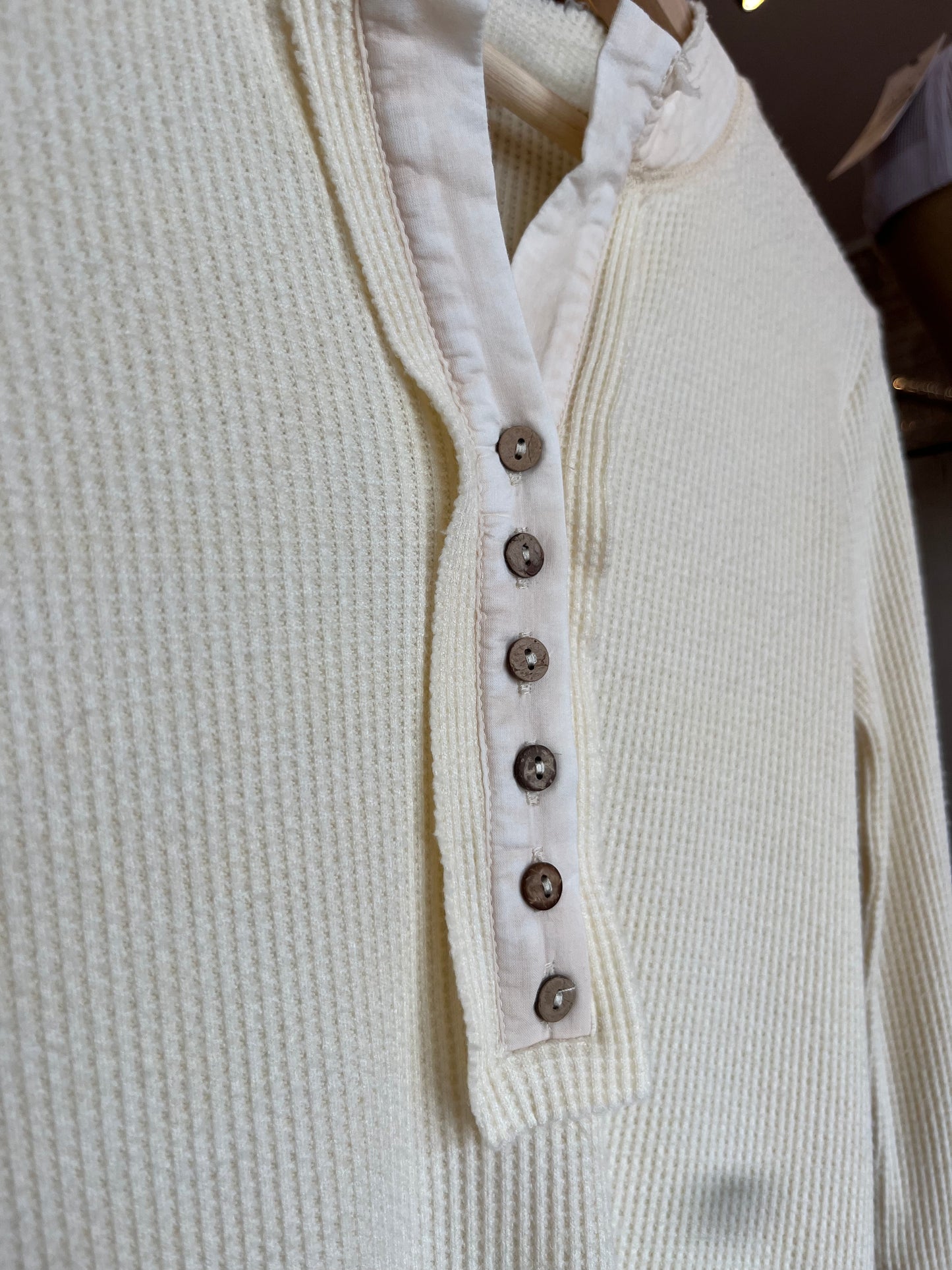 Henley Thermal Top- Cream