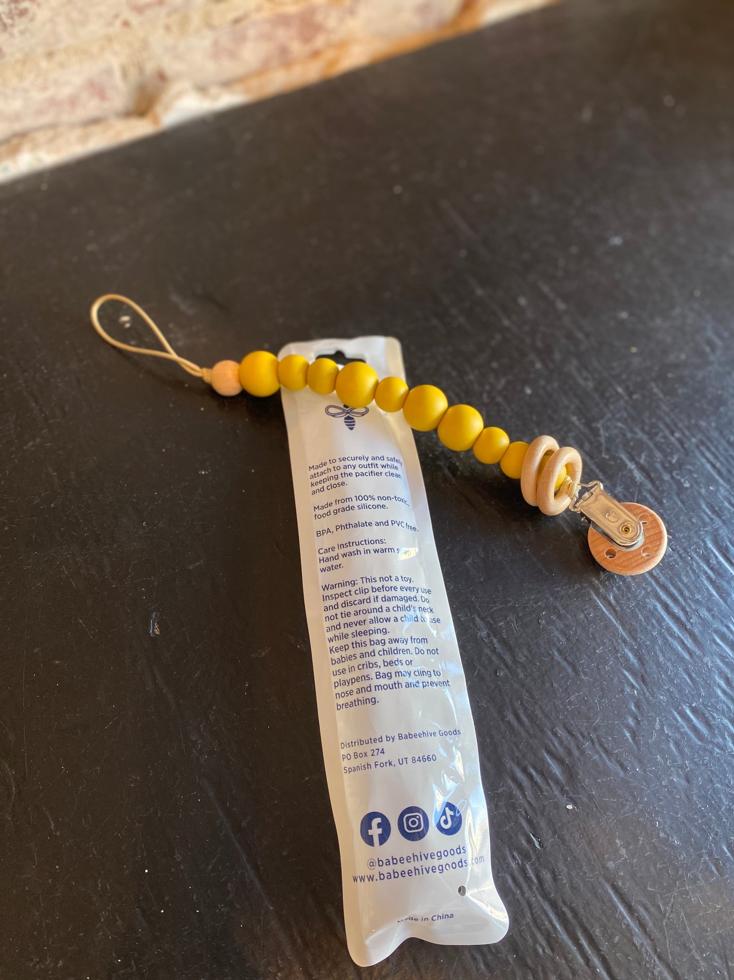 Beaded Pacifier Clip - Mustard