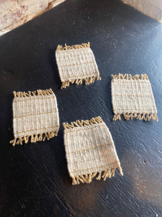Pinstripe Woven Coasters - Tan/White
