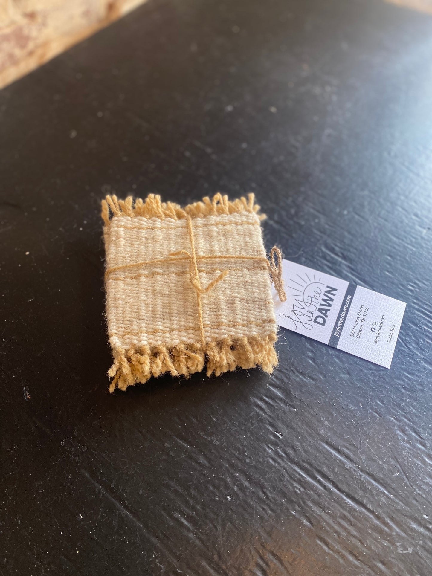 Pinstripe Woven Coasters - Tan/White