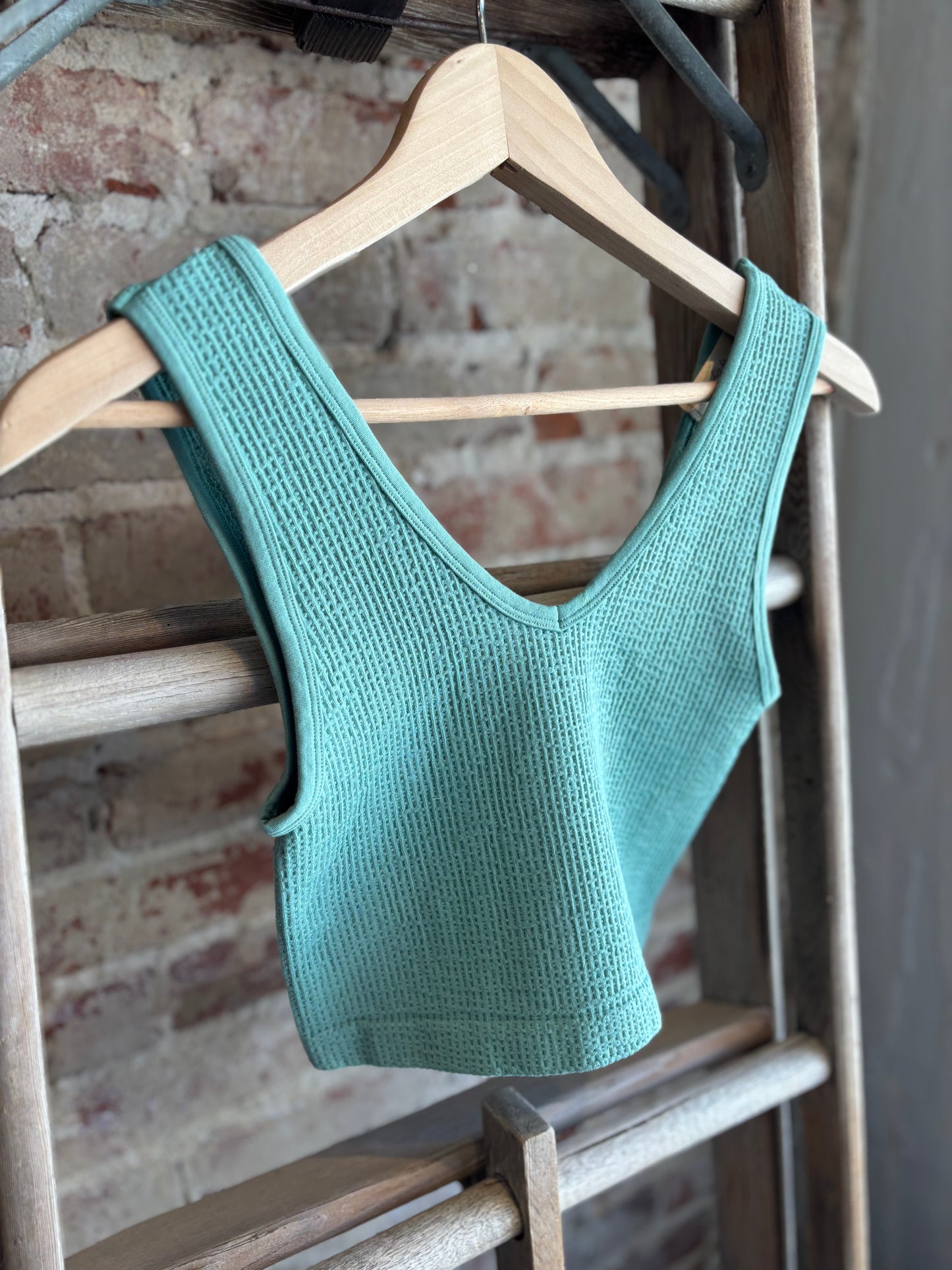 Seamless Reverse Ribbed Top- Teal