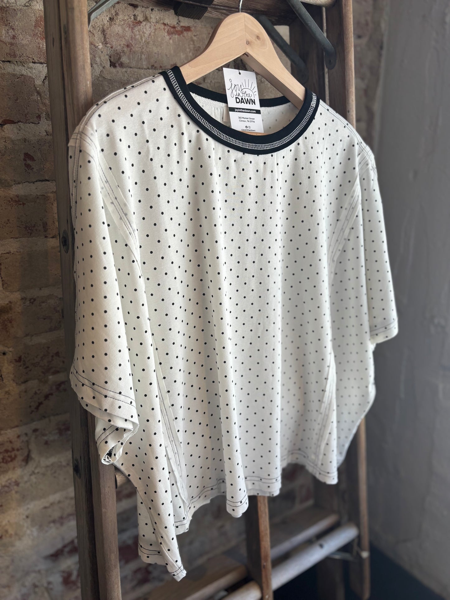 Oversized Knit Polka Dot Top - White/Black