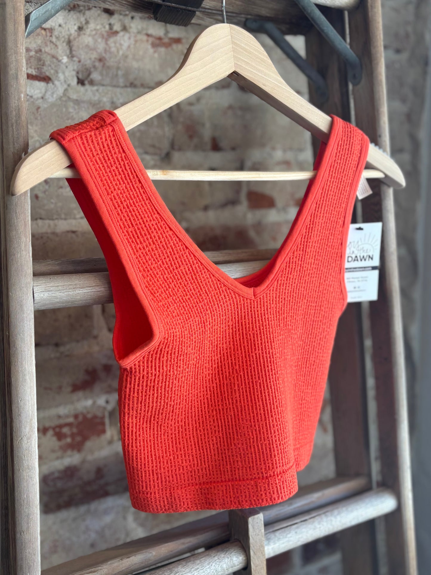 Seamless Reverse Ribbed Top- Tomato Red