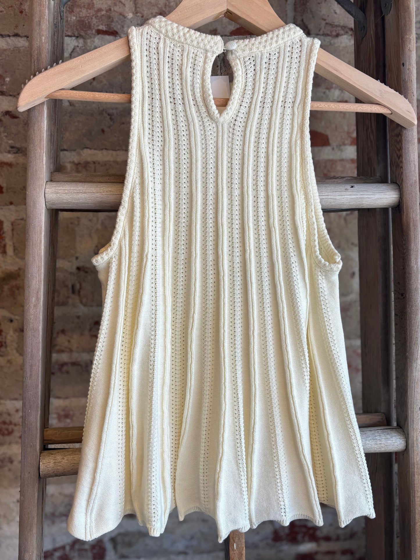 Sleeveless Knit Flared Hem Top - Ivory
