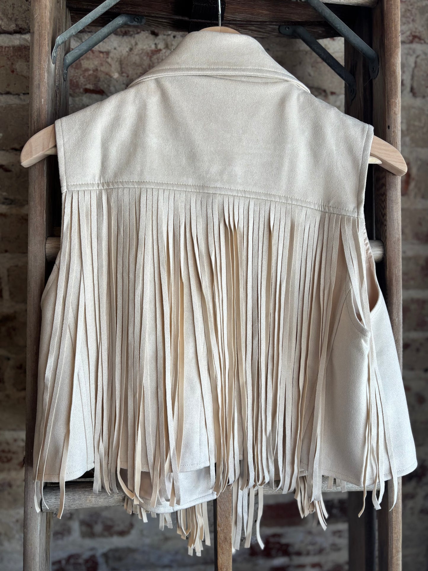 Cream Suede Fringe Vest