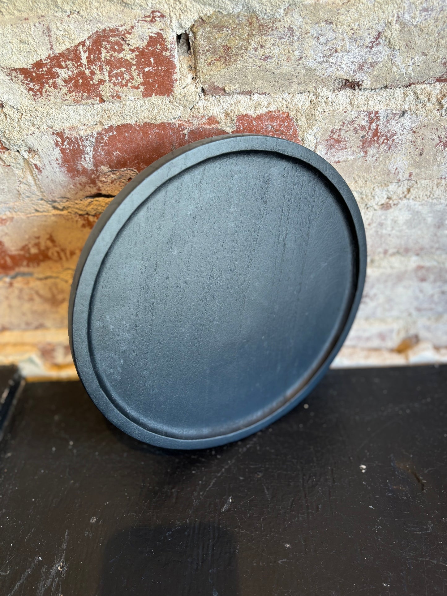 Round Black Wooden Tray