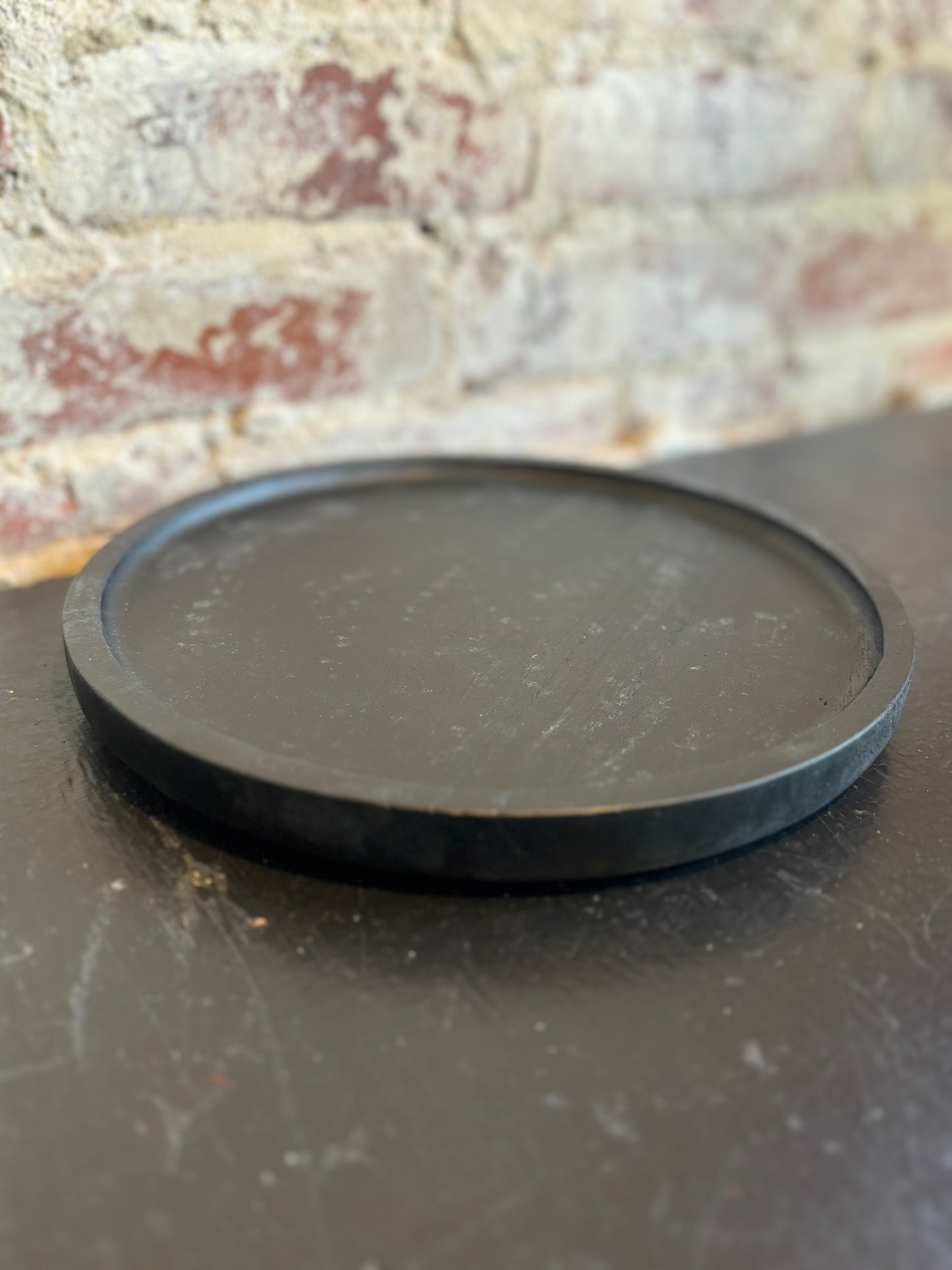 Round Black Wooden Tray