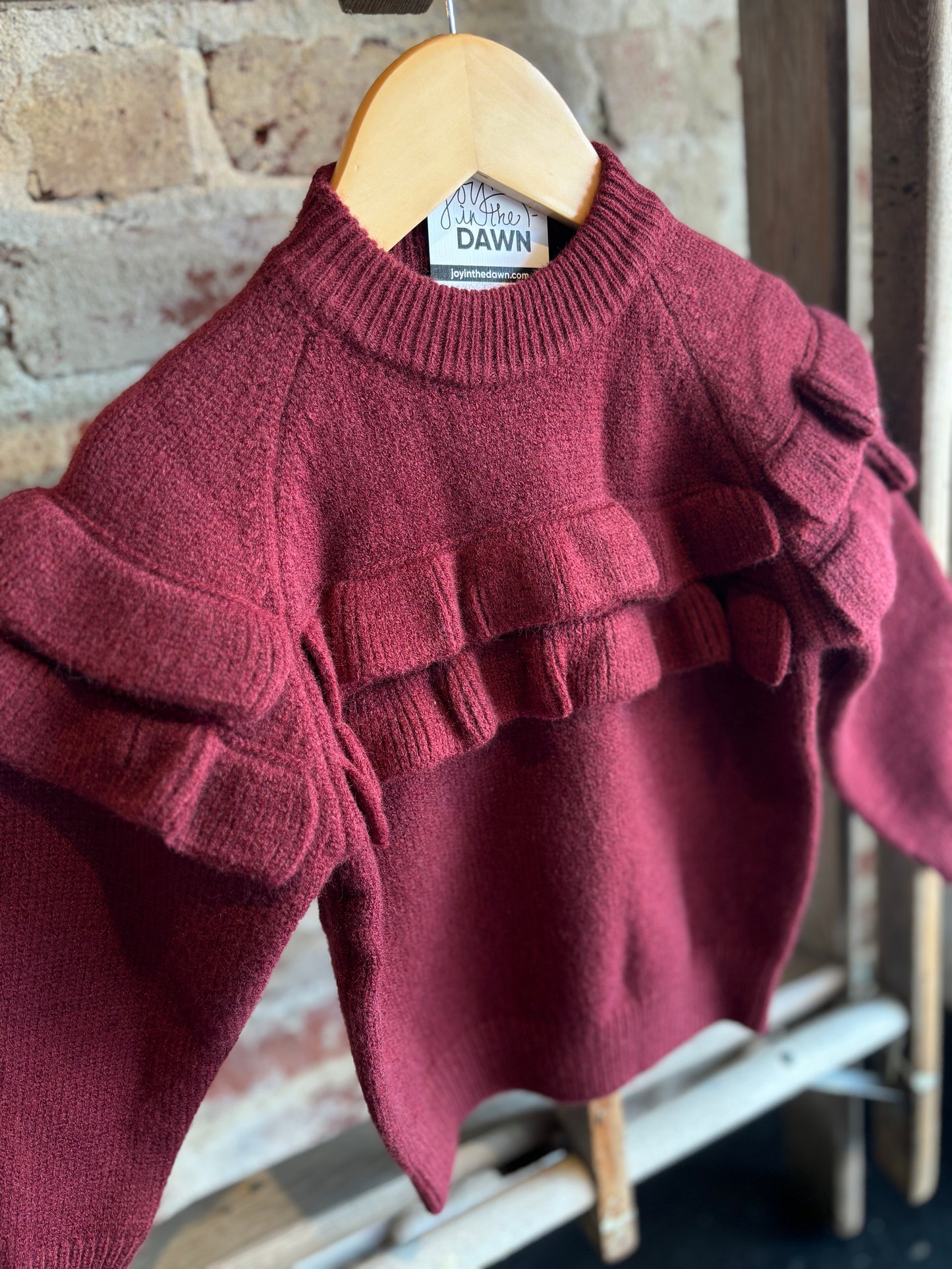 Wine Red Ruffle Sweater- Toddler/Kids