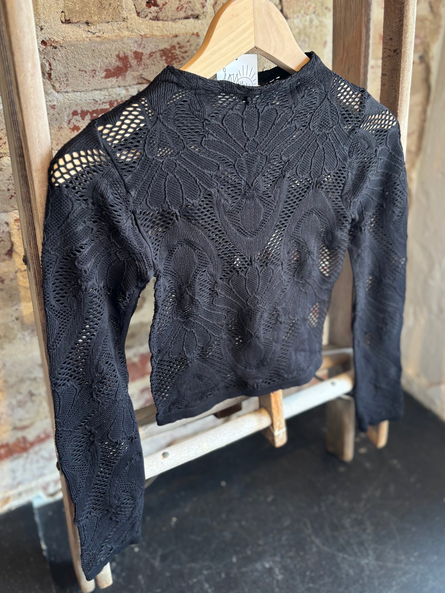 Knit Seamless Jacquard Mock Neck - Black