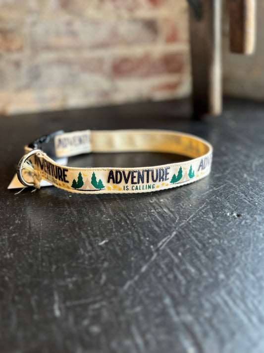 Adventure is Calling WIDE Pet Collar- Cream