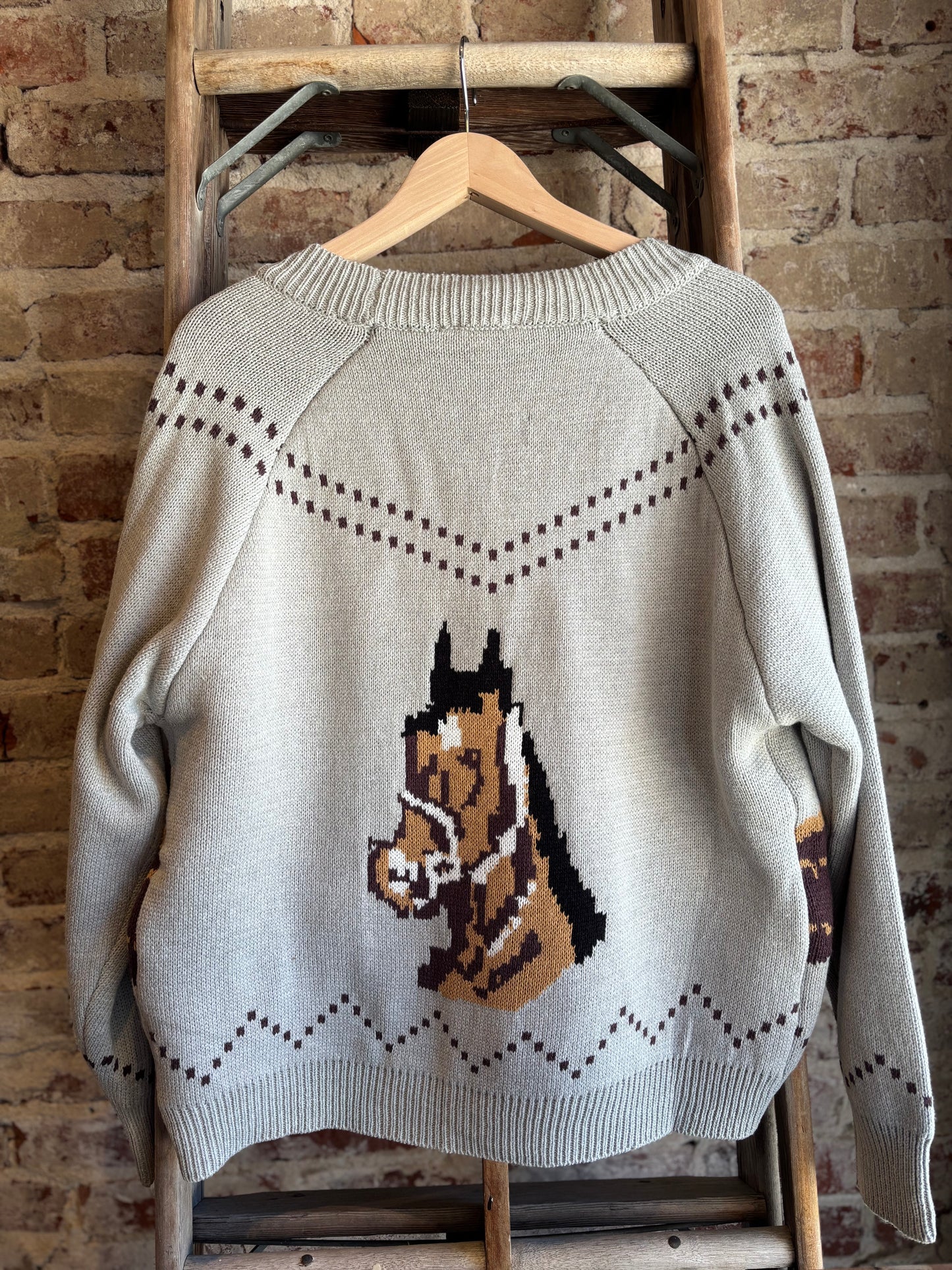 Chunky Knit Horse Cardigan- Grey