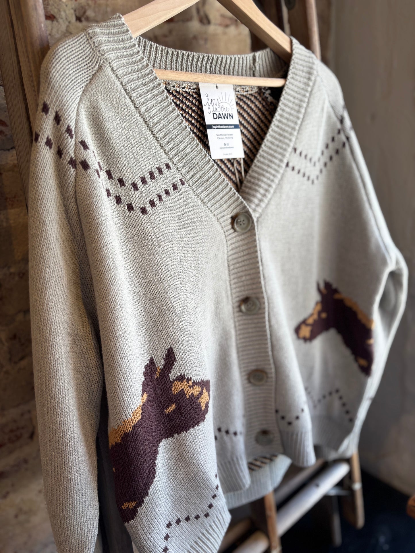 Chunky Knit Horse Cardigan- Grey