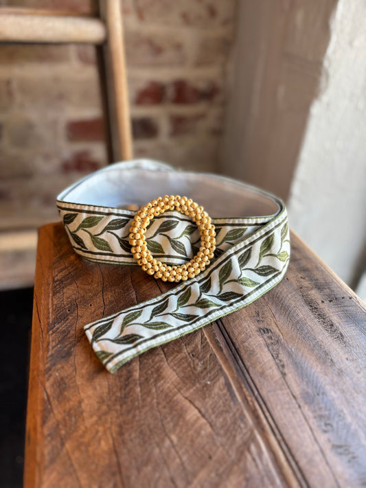 Vine Beaded Belt - Olive