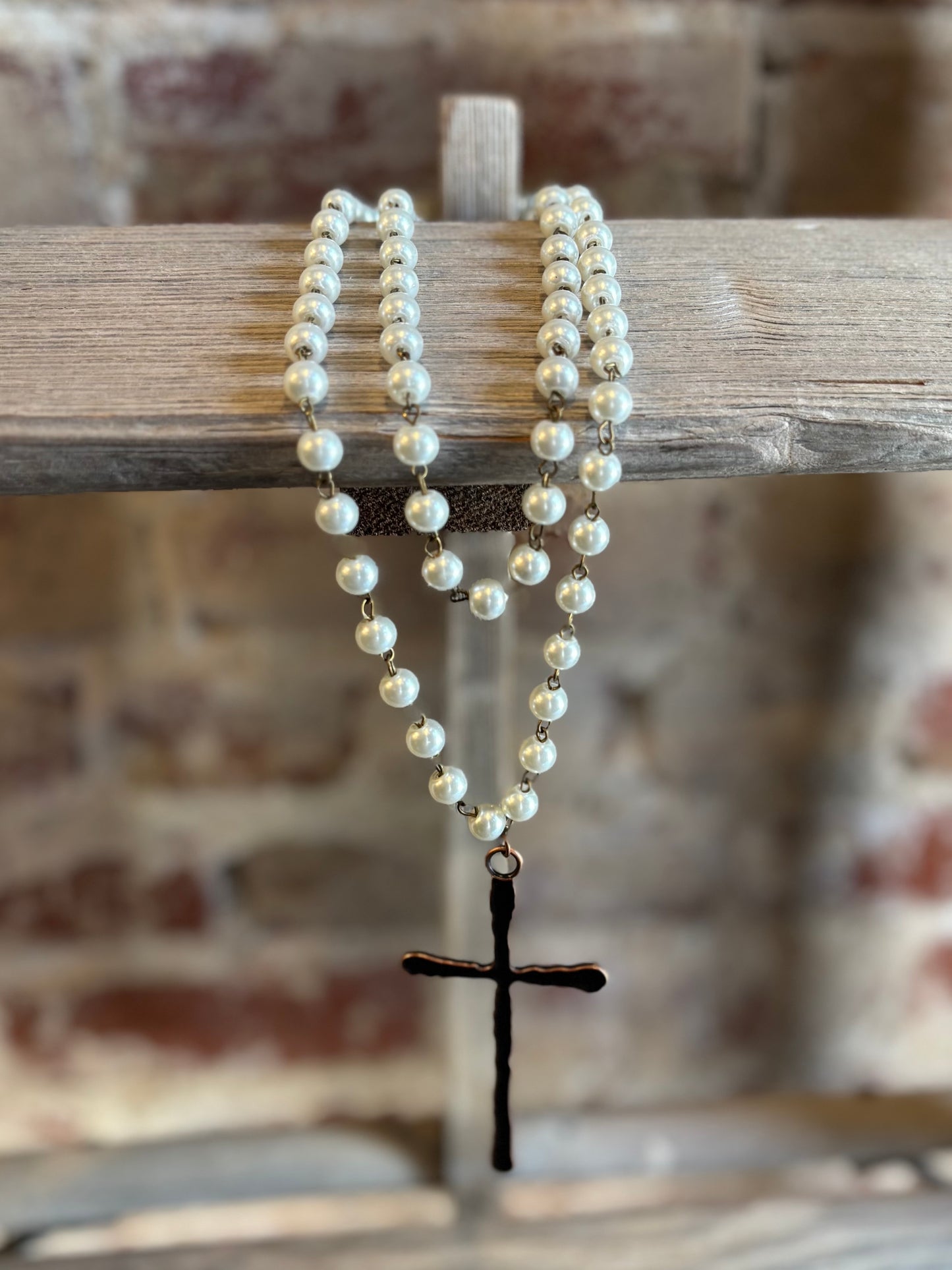 Pearl Beaded Cross Necklace