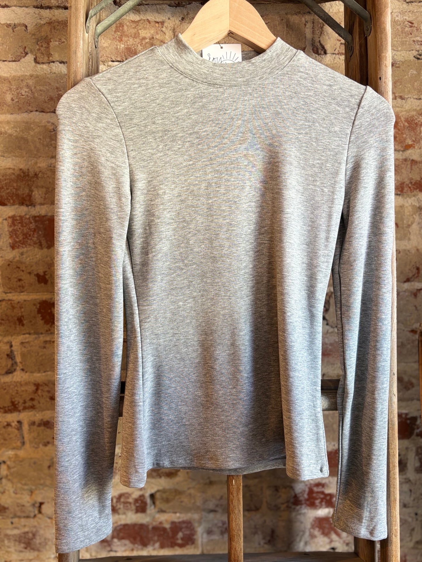 Knit Mock Neck Top- Heather Grey