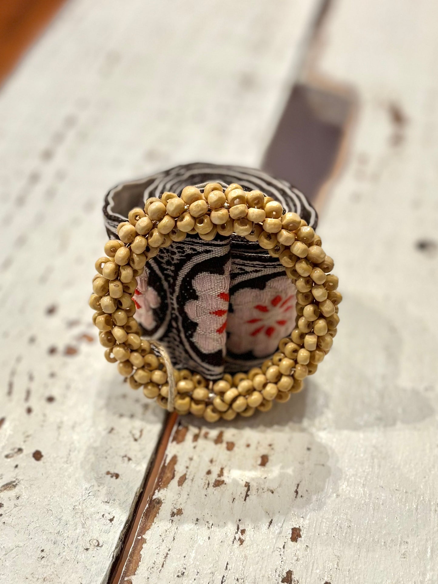 Floral Beaded Belt - Pink/Brown