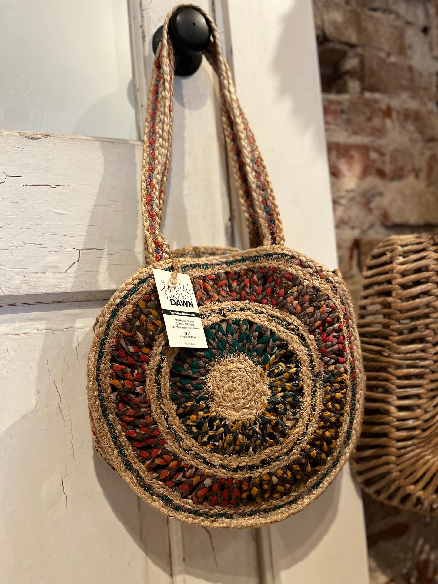 Round Sari Jute Shoulder Bag- Blue