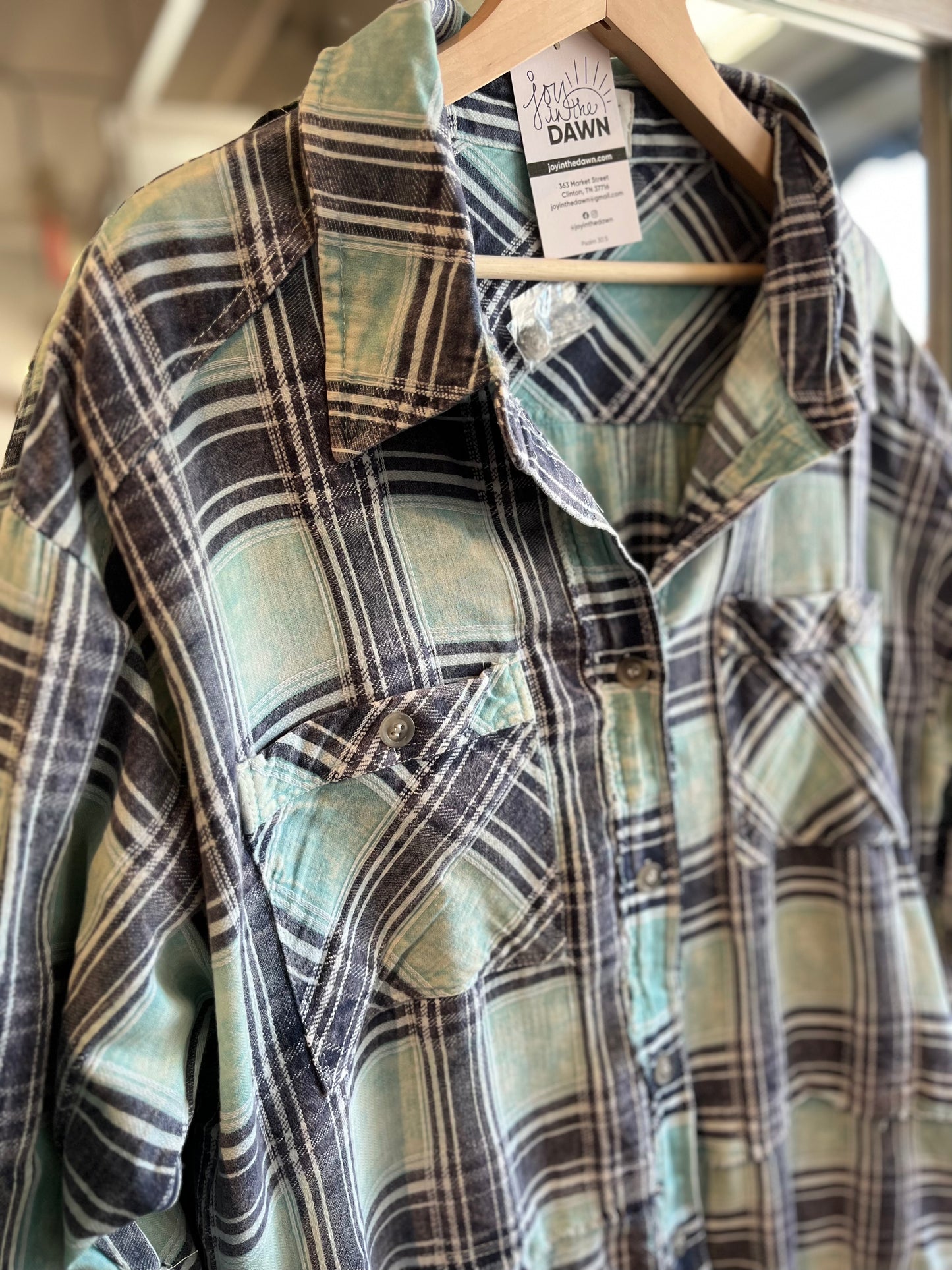 Washed Blue Plaid Button Down Shirt