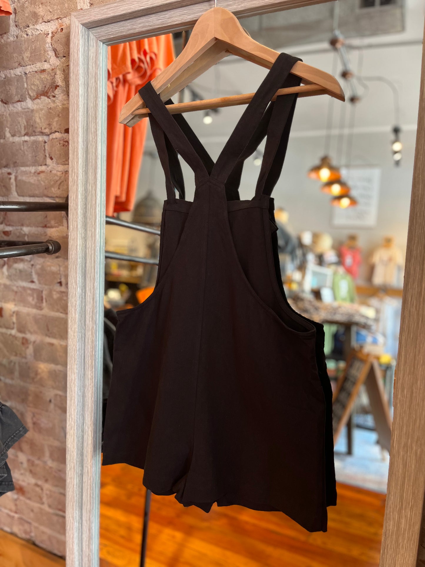 Linen+Cotton Short Overalls-Black