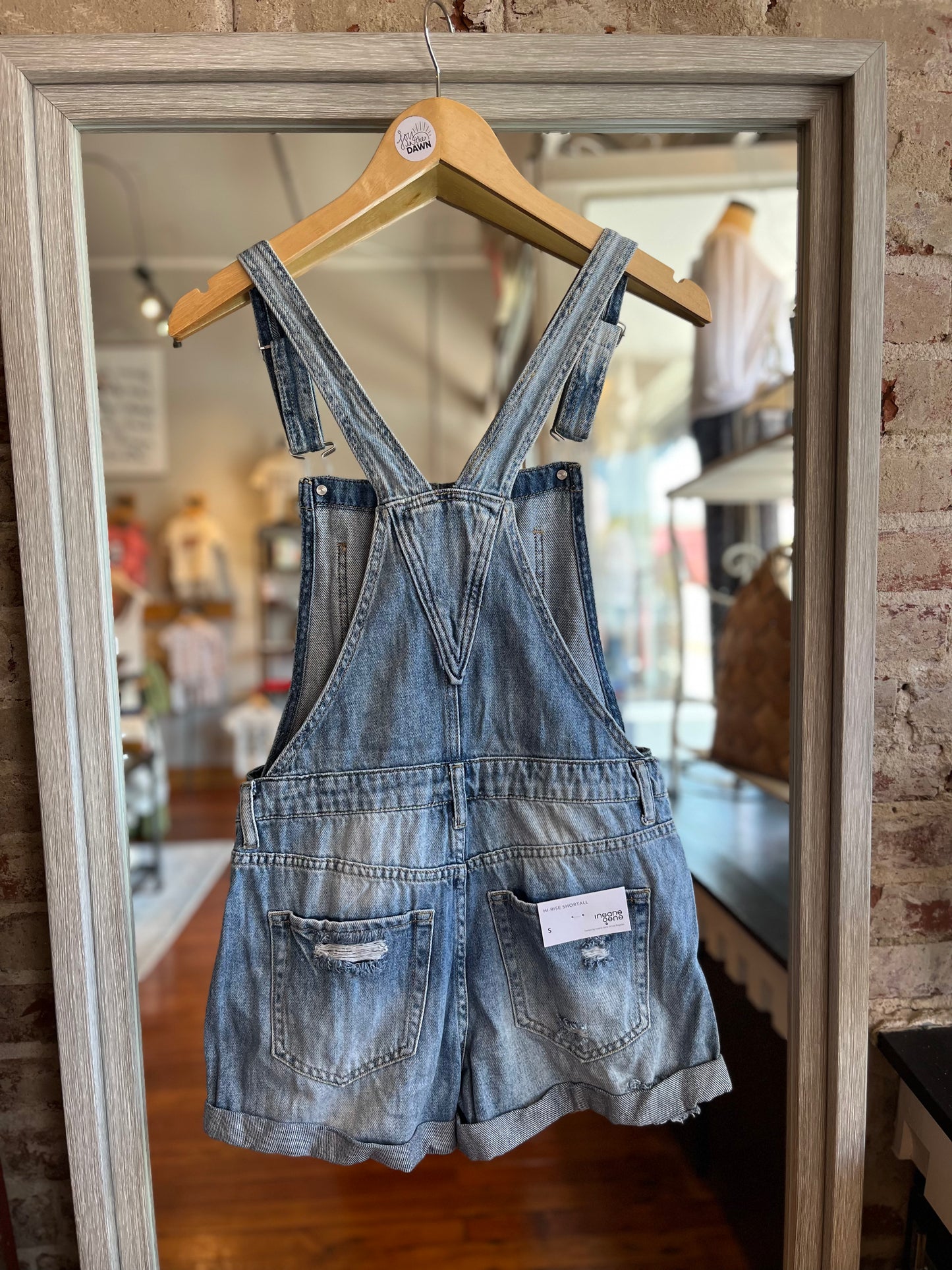 High Rise Roll Up Denim Overall Romper